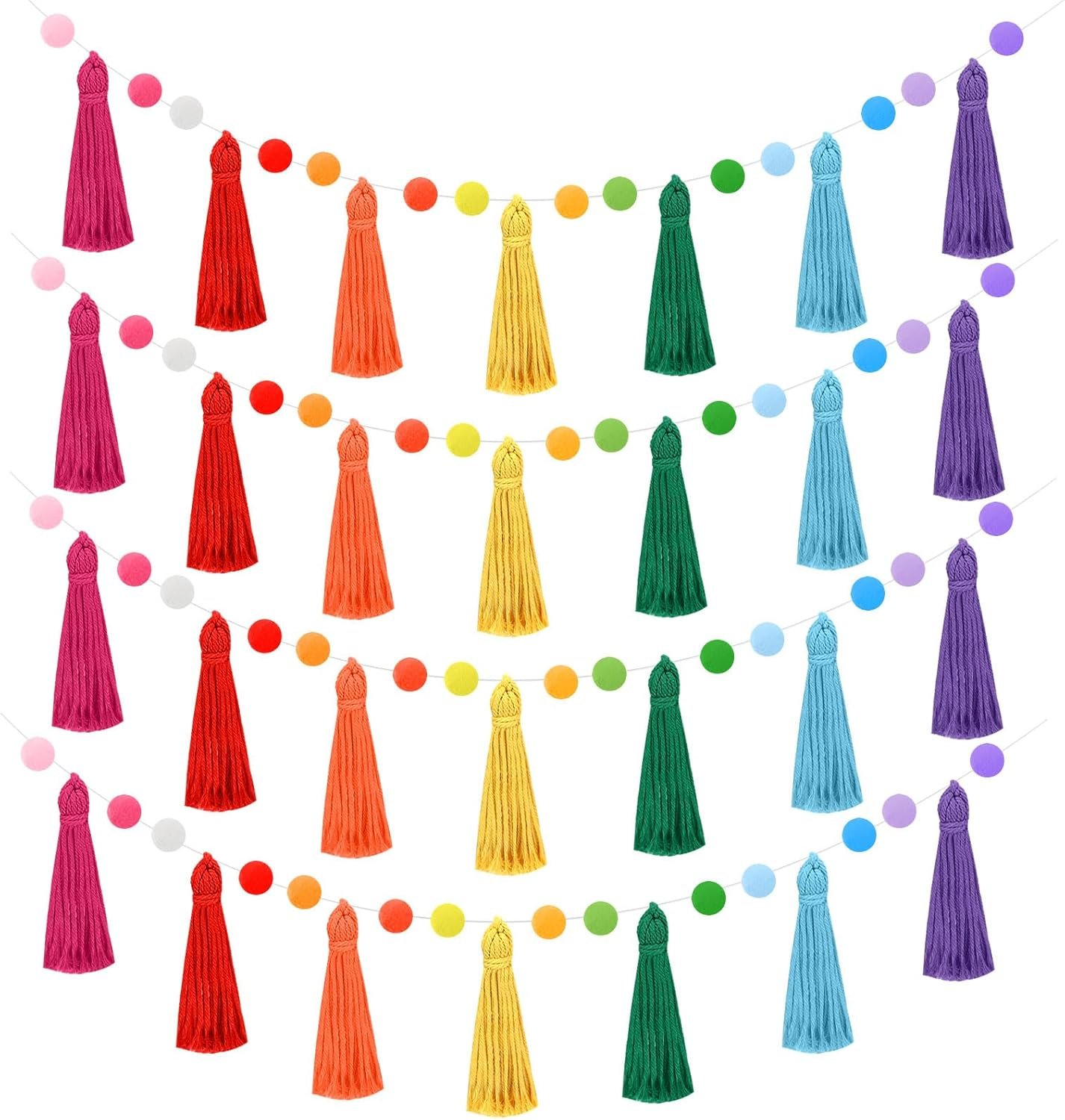 Wholesale 4 Pack 26.3 Feet Rainbow Tassel Pom Pom Garland Banner Hanging Supplies for Back to School Nursery Wall Classroom Christmas Tree Birthday Party Decor Supplier