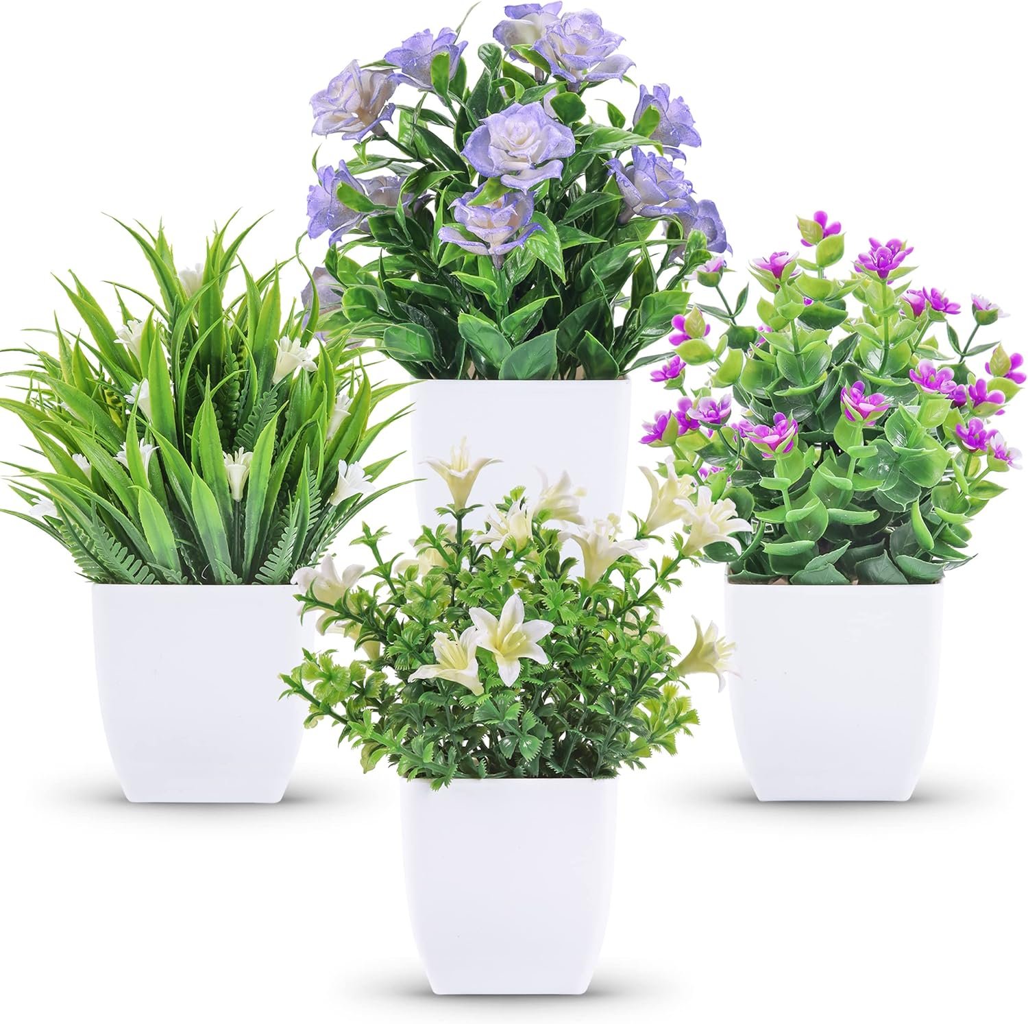 Wholesale 4 Pack Small Mini Artificial Faux Plants with Flowers Indoor Spring Decorations for Home Room Farmhouse Desk House Bathroom Supplier