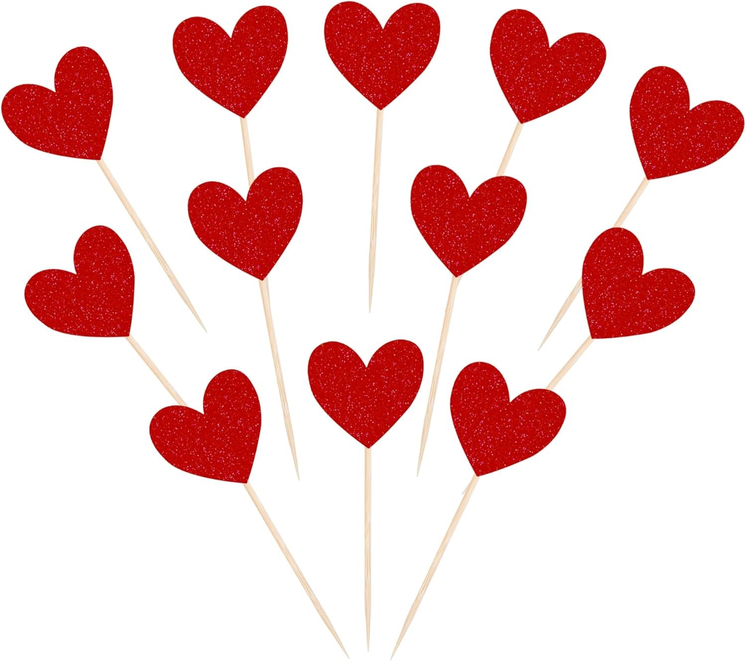Wholesale 40 Pack Red Glitter Heart Cupcake Toppers Valentine Picks for Wedding Engagement Bridal Shower Birthday Party Cake Decorations Supplier