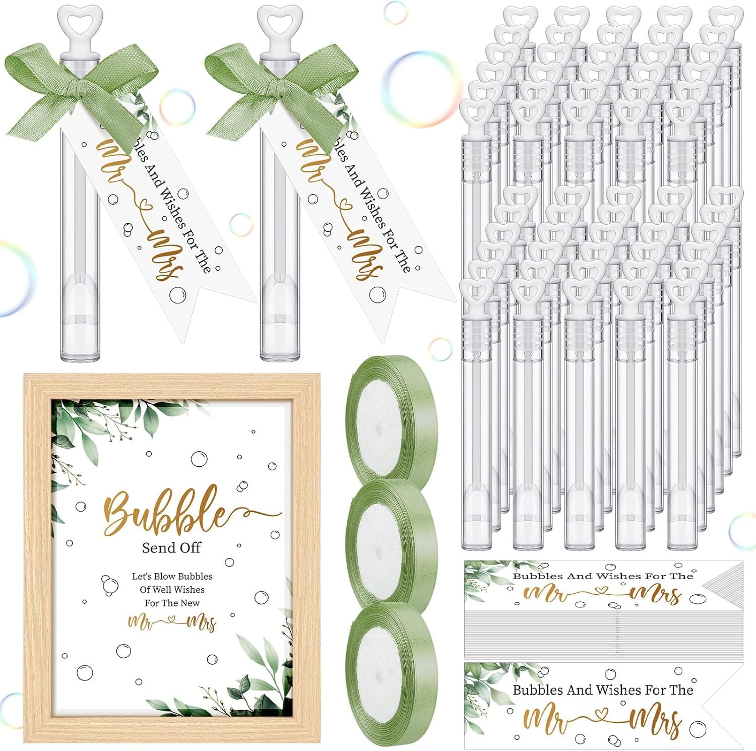 Wholesale 405 Pcs Wedding Send Off Bubble Set with Heart Wands Gift Tags Cards Wood Photo Frame Ribbons Party Favors for Guests Sage Green Supplier Wholesale 405 Pcs Wedding Send Off Bubble Set with Heart Wands Gift Tags Cards Wood Photo Frame Ribbons Party Favors for Guests Sage Green Supplier