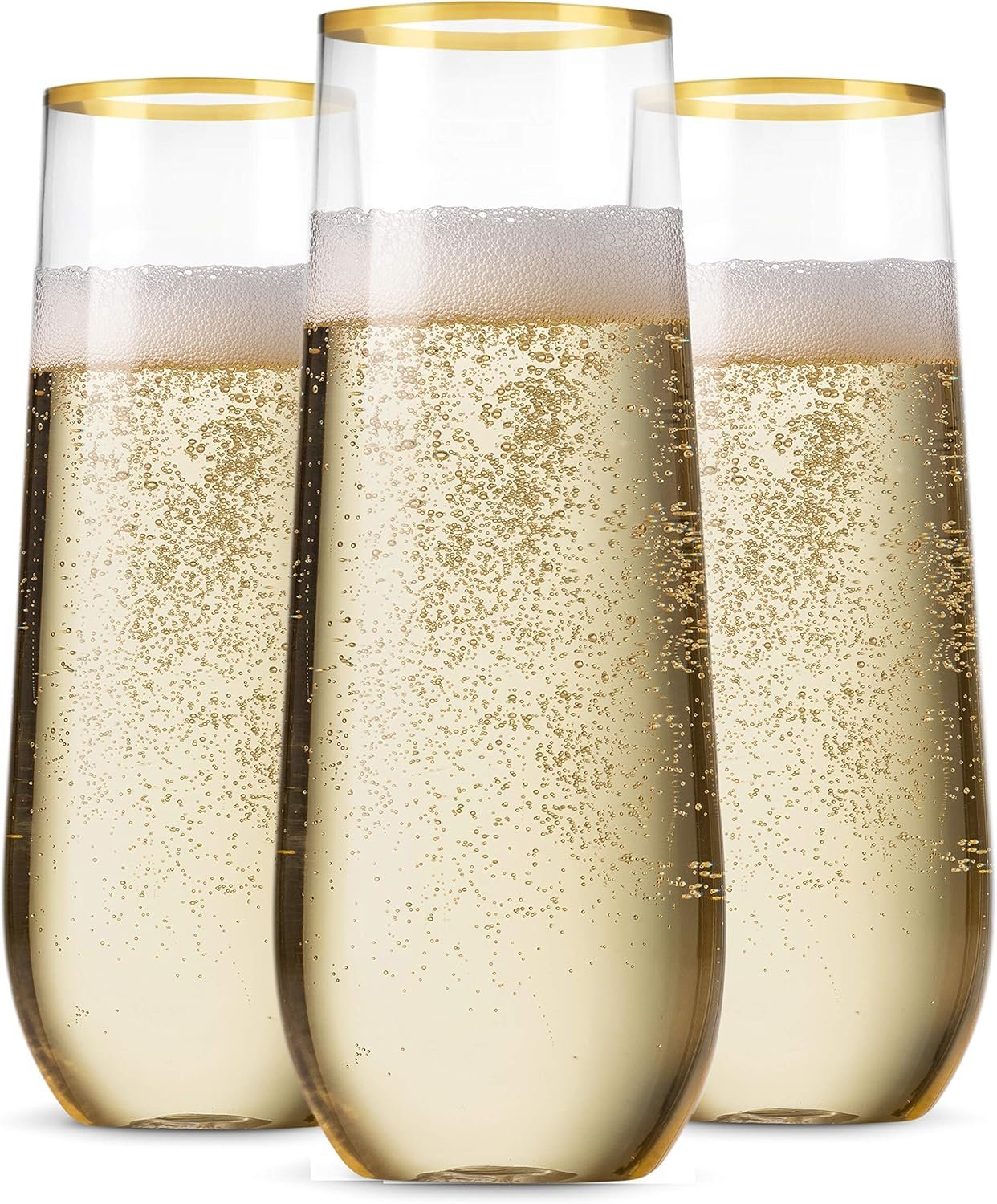 Wholesale 48 Pack 9 Oz Stemless Plastic Champagne Flutes Disposable Gold Rim Clear Toasting Glasses Shatterproof Recyclable BPA-Free Supplier Wholesale 48 Pack 9 Oz Stemless Plastic Champagne Flutes Disposable Gold Rim Clear Toasting Glasses Shatterproof Recyclable BPA-Free Supplier