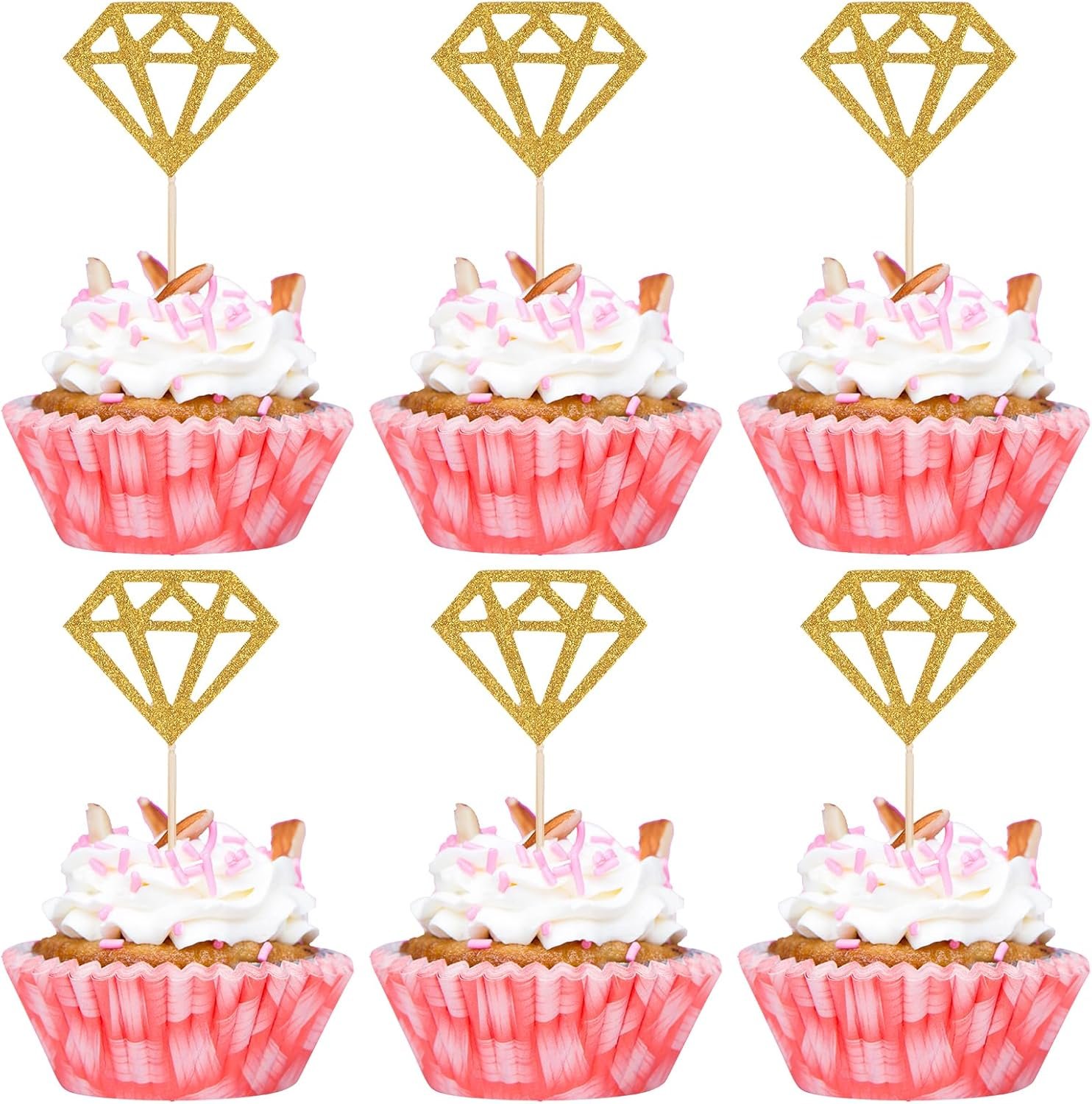 Wholesale 50 Pack Gold Glitter Diamond Ring Engagement Cupcake Toppers Picks for Wedding Bridal Shower Anniversary Valentines Party Decorations Supplier