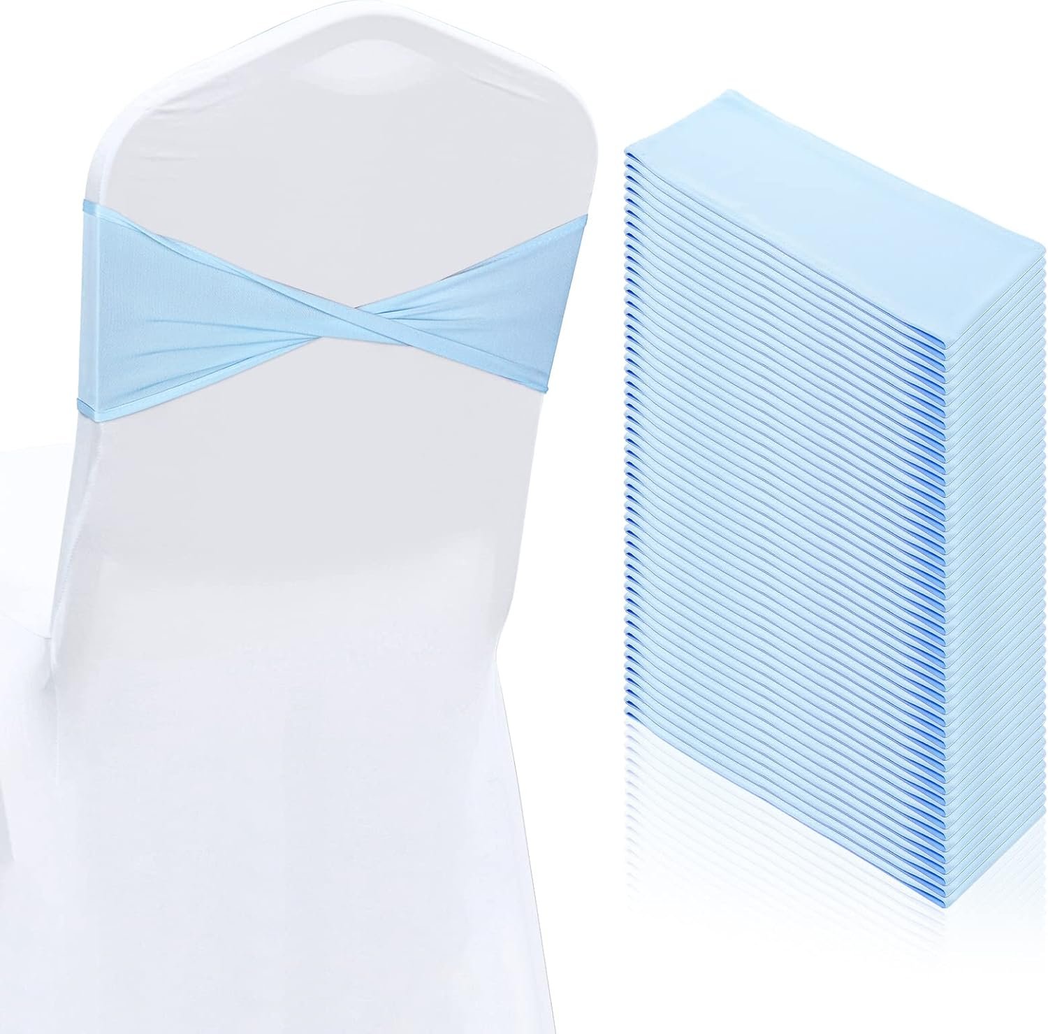 Wholesale 50 Pcs Spandex Chair Sashes Without Buckle Plain Stretch Bow Elastic Bands for Baby Shower Wedding Banquet Hotel Party Events Decoration Blue Supplier