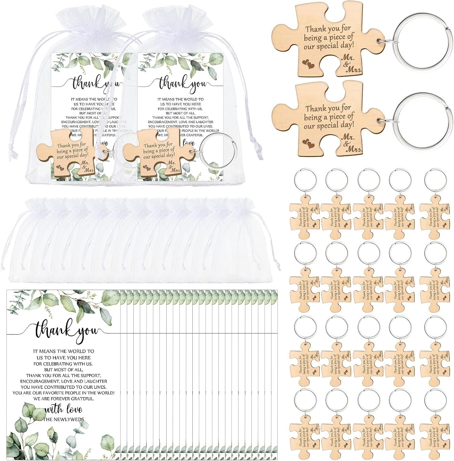 Wholesale 50 Sets Rustic Wood Puzzle Keychain Wedding Favors Thank You Cards Organza Bags Guests Party Bridal Shower Souvenirs Supplier Wholesale 50 Sets Rustic Wood Puzzle Keychain Wedding Favors Thank You Cards Organza Bags Guests Party Bridal Shower Souvenirs Supplier