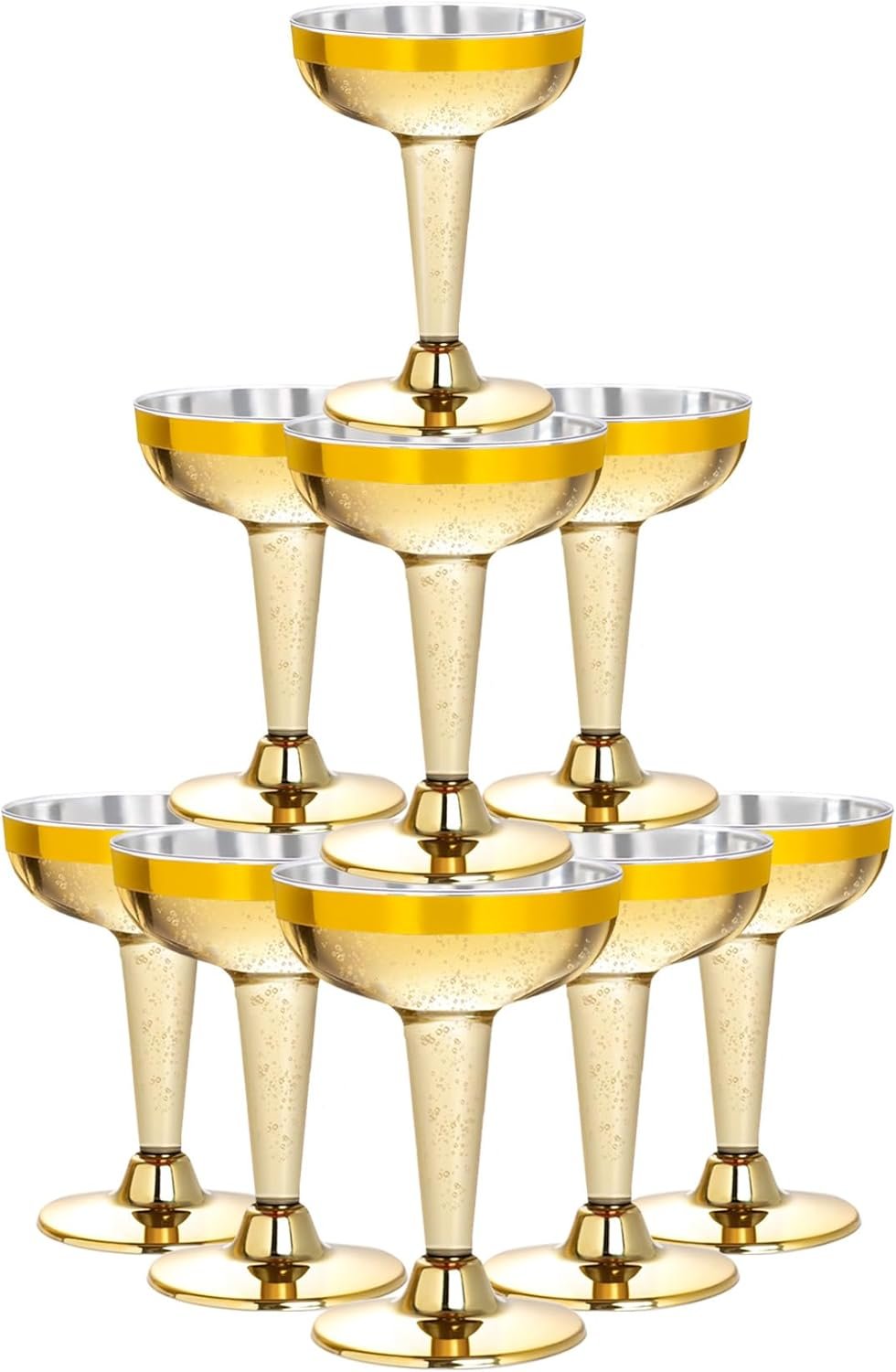 Wholesale 50PCS 5oz Plastic Champagne Coupe Glasses with Gold Rim Unbreakable Crystal Clear for Weddings Parties Birthdays Special Occasions Supplier