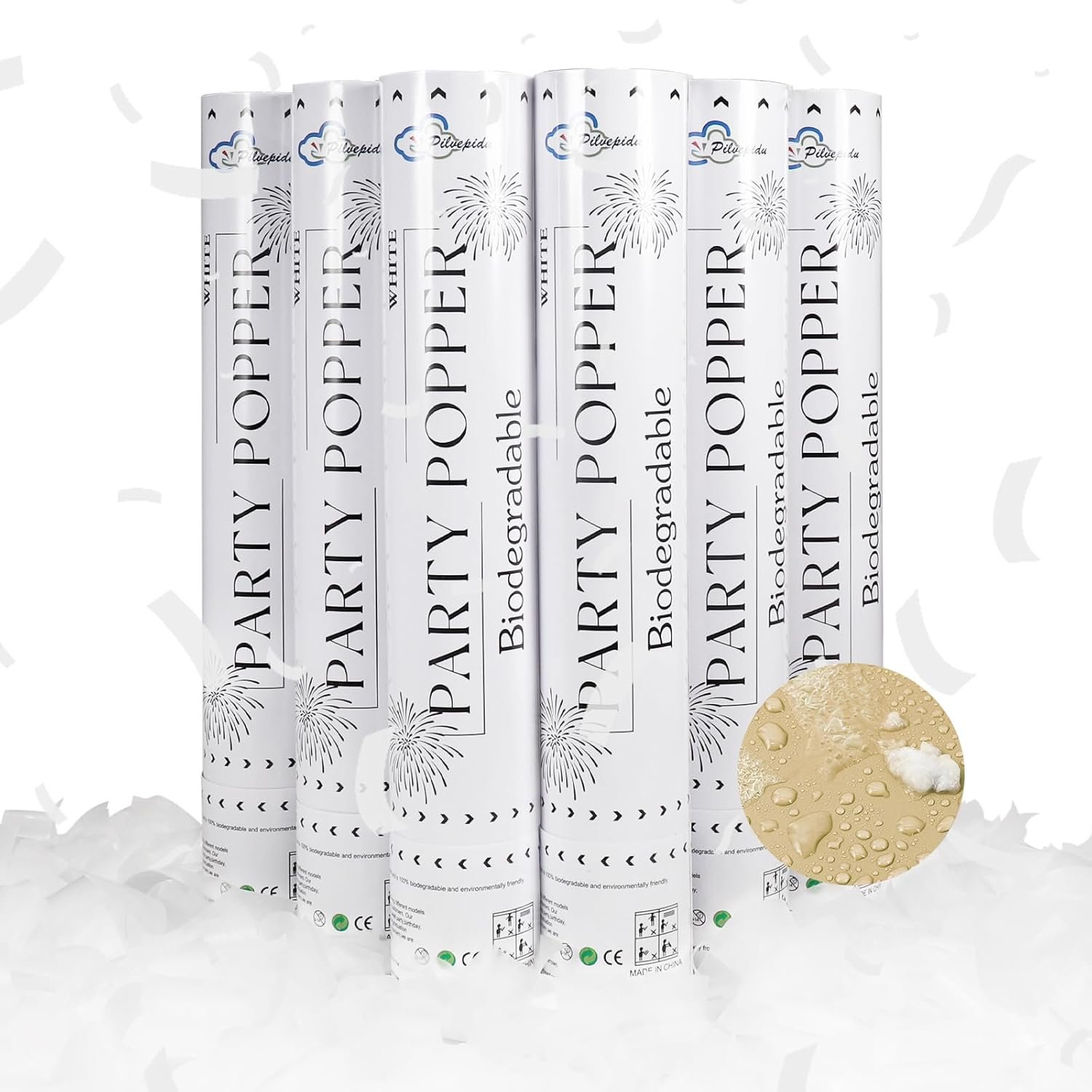 Wholesale 6 Pack Biodegradable White Rice Paper Confetti Poppers Cannons Air Power Shooters for Weddings Birthdays Lawns Outdoor Celebrations Supplier