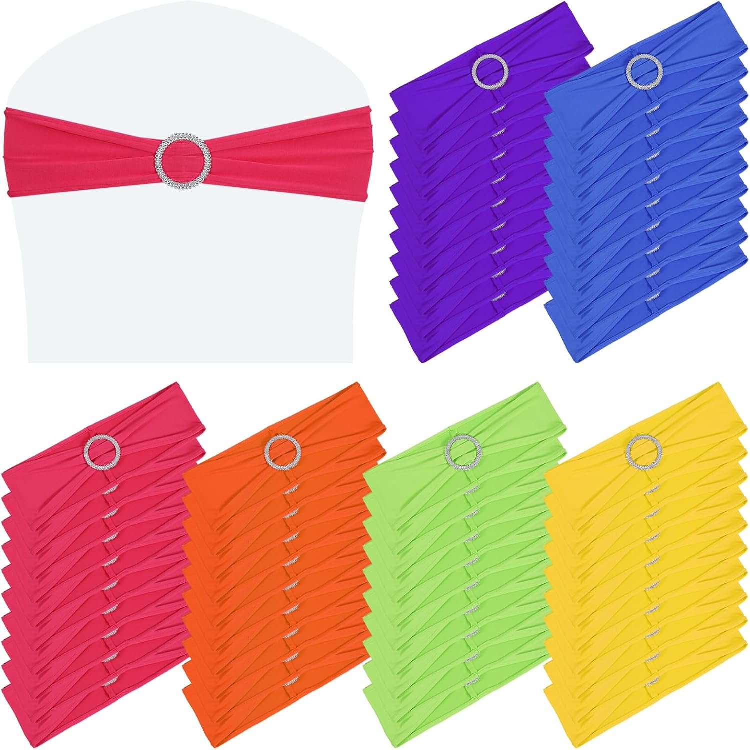 Wholesale 60 Pcs Stretch Spandex Chair Sashes Bands Bows with Buckle Slider 6 Colors for Wedding Party Banquet Reception Baby Shower Event Decorations Supplier Wholesale 60 Pcs Stretch Spandex Chair Sashes Bands Bows with Buckle Slider 6 Colors for Wedding Party Banquet Reception Baby Shower Event Decorations Supplier