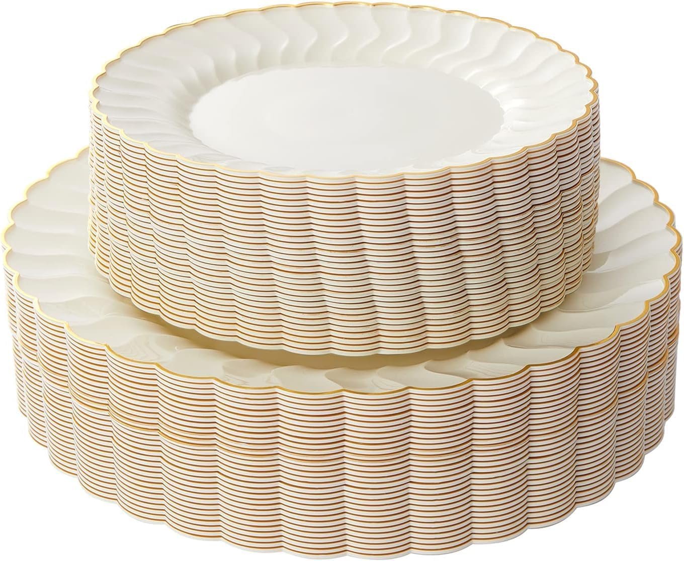Wholesale 60PCS Ivory Scalloped Plastic Plates with Gold Rim Disposable Elegant 30pcs 10.25 Wholesale 60PCS Ivory Scalloped Plastic Plates with Gold Rim Disposable Elegant 30pcs 10.25