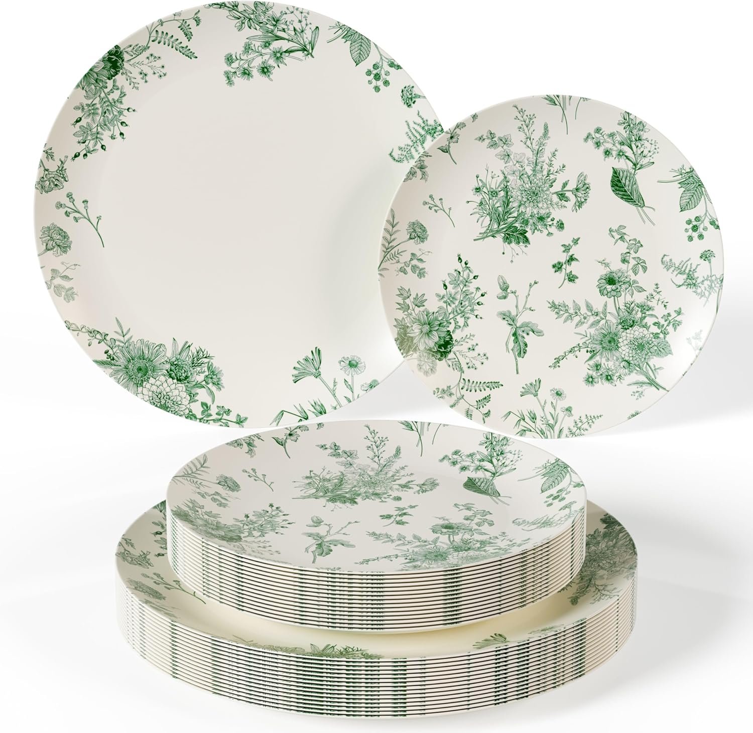 Wholesale 80 Piece Plastic Disposable Plates Set for 40 Guests 40 x 8 Inch Dessert Plates and 40 x 10 Inch Wedding Party Plates Ivory and Green Verdure Design Supplier Wholesale 80 Piece Plastic Disposable Plates Set for 40 Guests 40 x 8 Inch Dessert Plates and 40 x 10 Inch Wedding Party Plates Ivory and Green Verdure Design Supplier