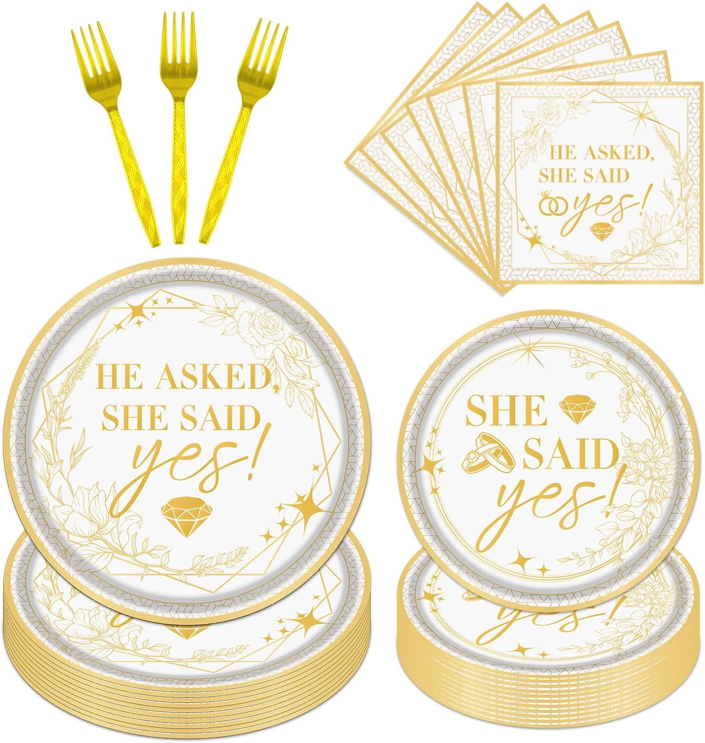 Wholesale 96PCS She Said Yes Disposable Plates Napkins Forks Set Engagement Party Bridal Shower Wedding Tableware Supplier Wholesale 96PCS She Said Yes Disposable Plates Napkins Forks Set Engagement Party Bridal Shower Wedding Tableware Supplier
