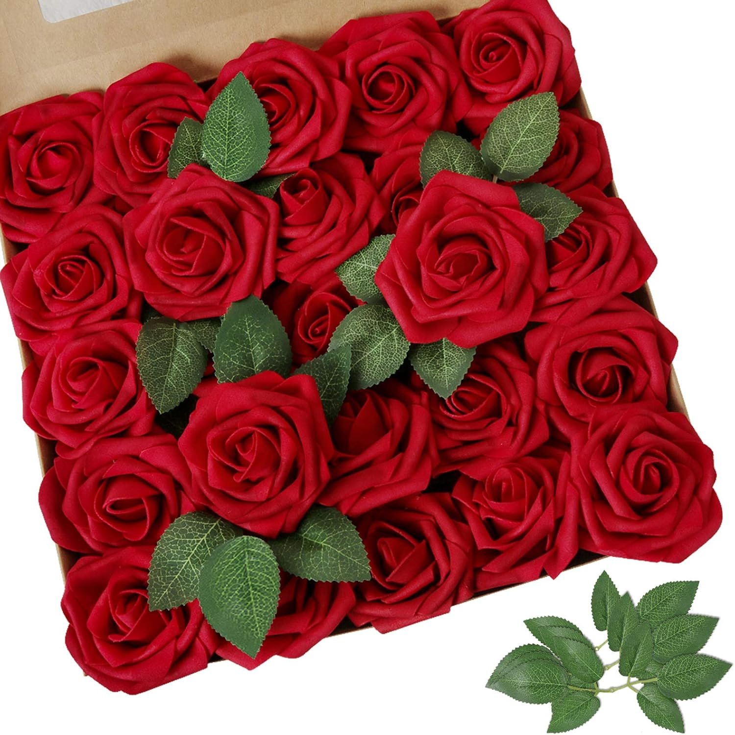 Wholesale Artificial Dark Red Roses 25pcs Realistic Fake Roses with Stems for DIY Wedding Bouquets Centerpieces Arrangements Party Baby Shower Valentines Day Christmas Tree Decorations Supplier