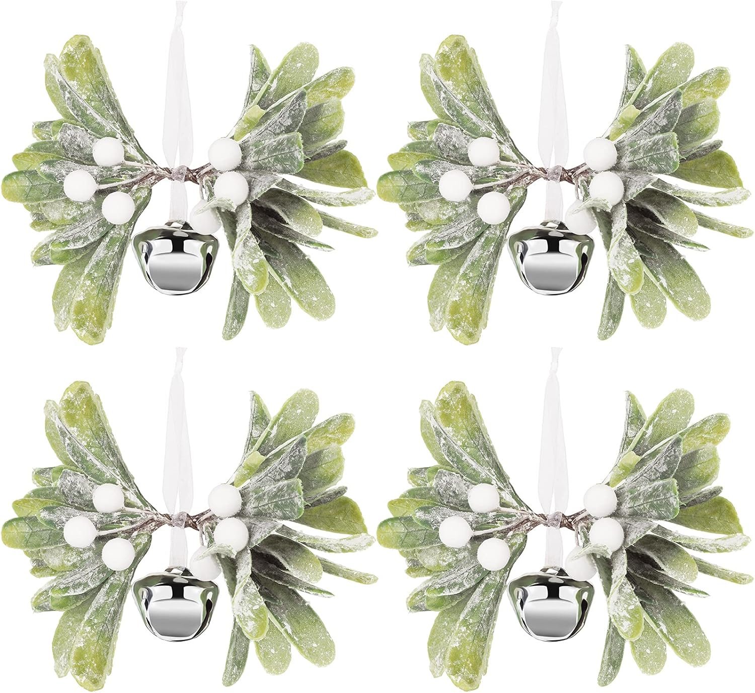 Wholesale Artificial Mistletoe Kissing Ball Ornaments with Knots and Bells for Christmas Tree and Party Hanging Decorations (4 Pieces) Supplier
