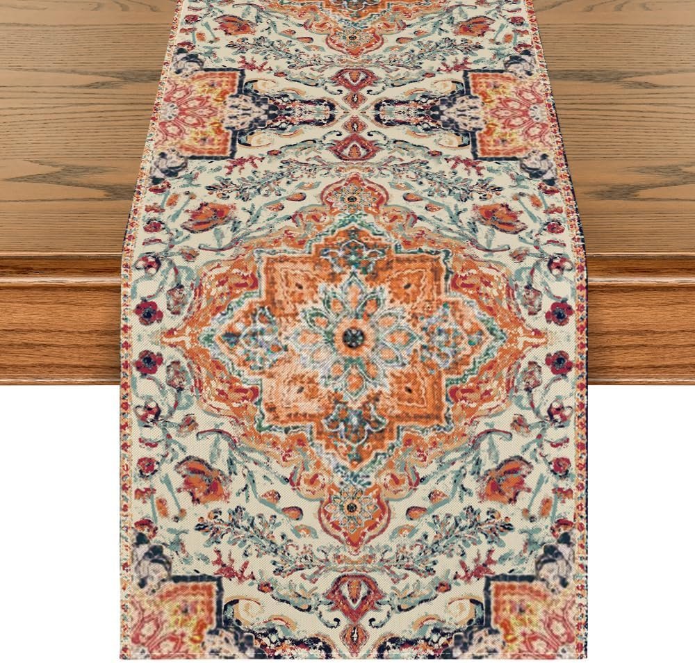 Wholesale Boho Bohemia Style Orange Table Runner Country Rustic Farmhouse Magical Fall Kitchen Dining Decoration for Home Party 13x72 Inch Supplier