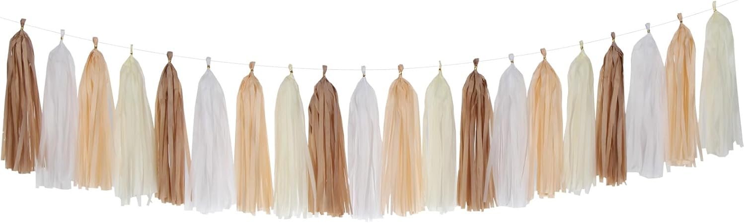 Wholesale Boho Rainbow Tassel Garland 20pcs Neutral Party Decorations for Baby Shower Birthday Wedding Bridal Engagement Bachelorette Christmas White Brown Champagne Banner Streamers Supplier