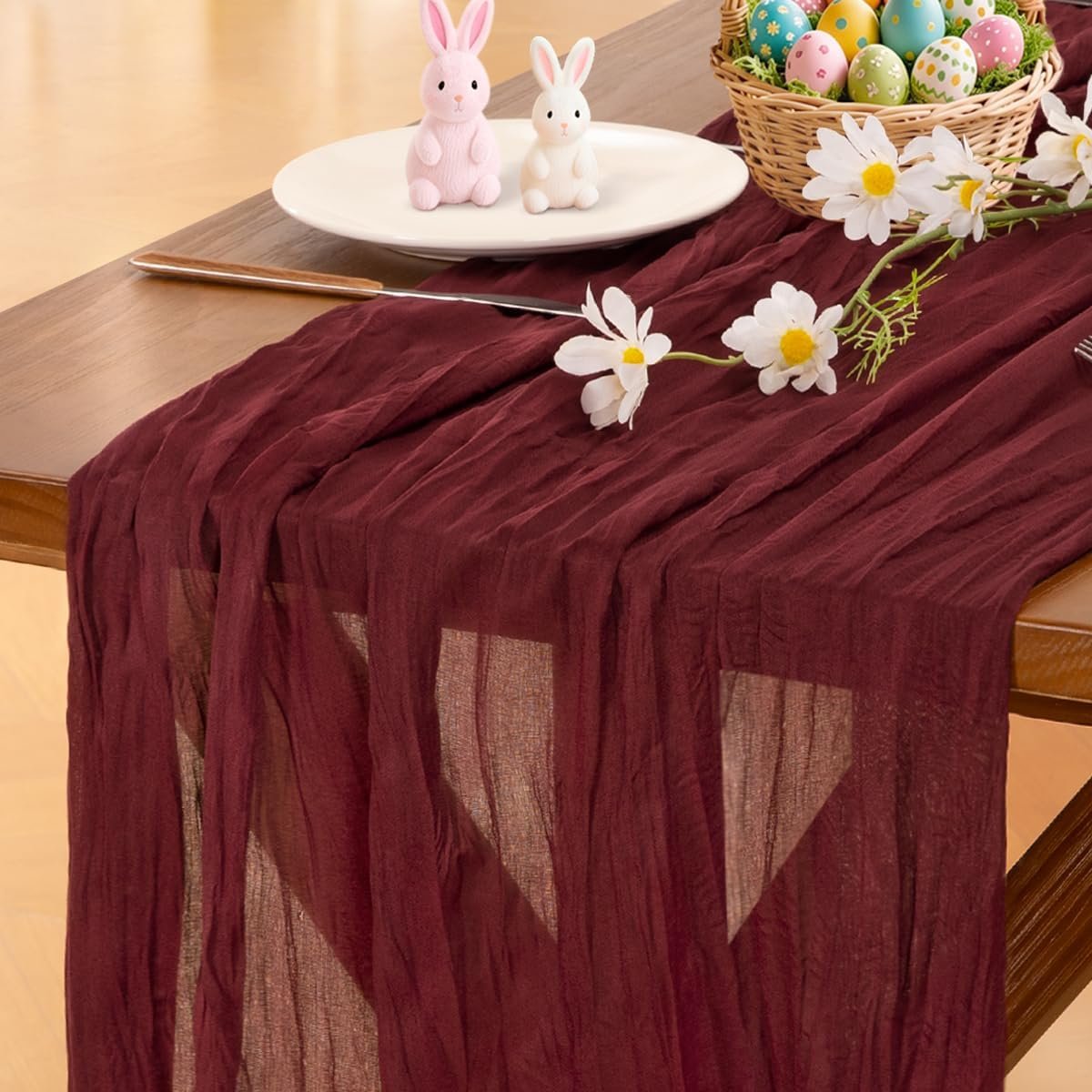 Wholesale Burgundy Red Cheesecloth Table Runner Boho Rustic Gauze 120 Inch 10FT for Easter Spring Weddings Parties Baby Showers Birthdays Home Holiday Decor Supplier Wholesale Burgundy Red Cheesecloth Table Runner Boho Rustic Gauze 120 Inch 10FT for Easter Spring Weddings Parties Baby Showers Birthdays Home Holiday Decor Supplier