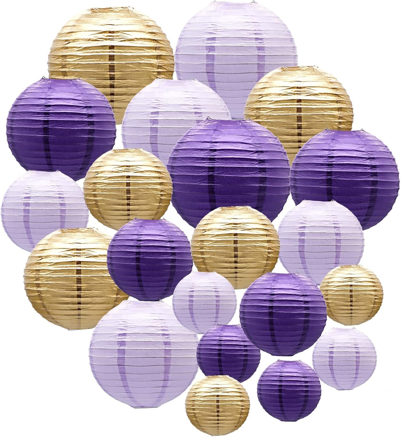 Wholesale Decorative Round Hanging Paper Lanterns Party Supplies Graduation Bachelorette Gender Neutral Baby Shower Birthday Decorations Purple Lavender Gold 21pcs Supplier