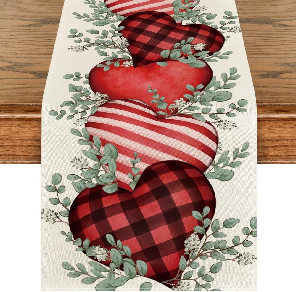 Wholesale Eucalyptus Hearts Valentine's Day Table Runner Holiday Kitchen Dining Table Decoration for Home Party Indoor 13x72 Inch Supplier