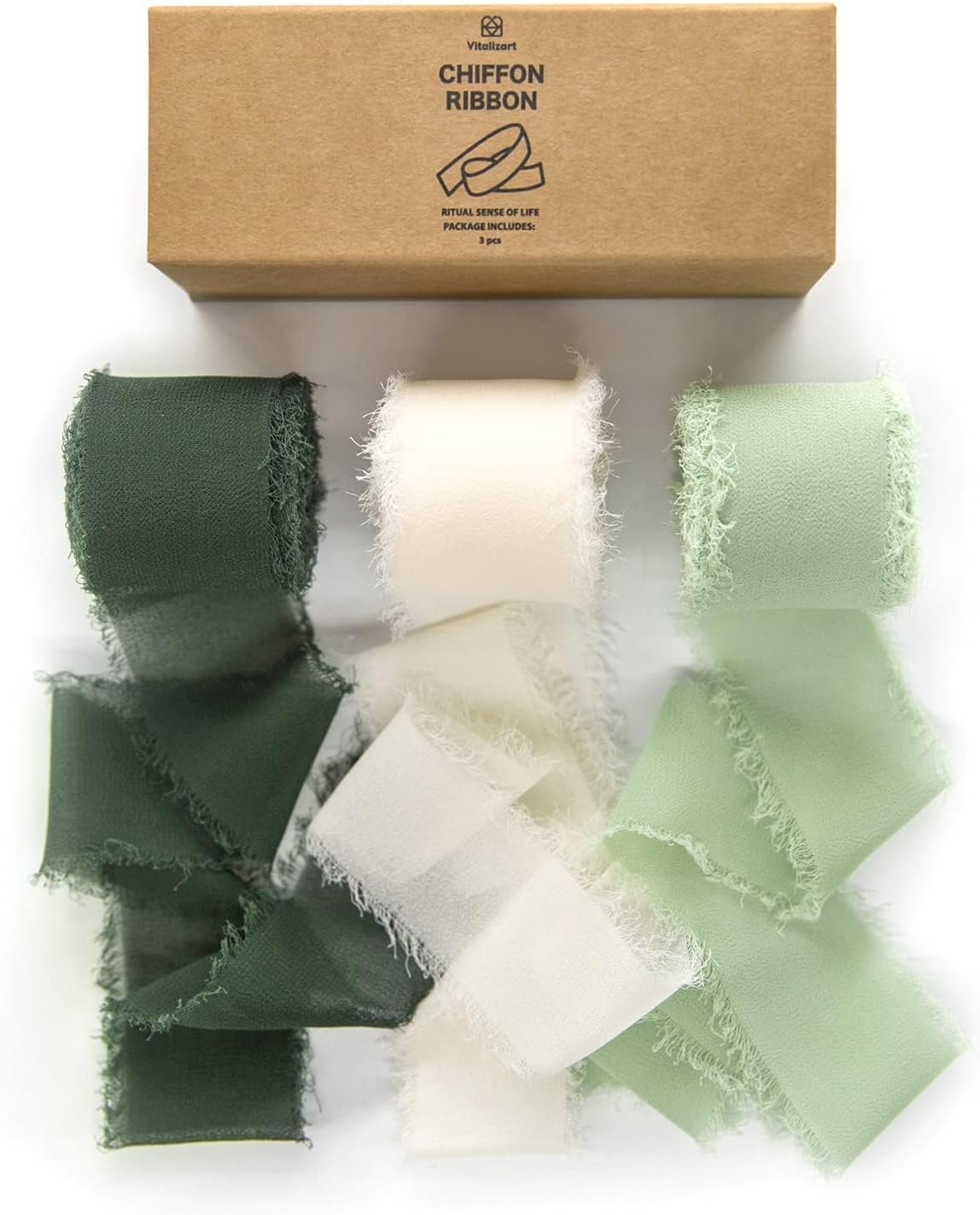 Wholesale Handmade Chiffon Silk Ribbon Fringe Green & Cream 1.5