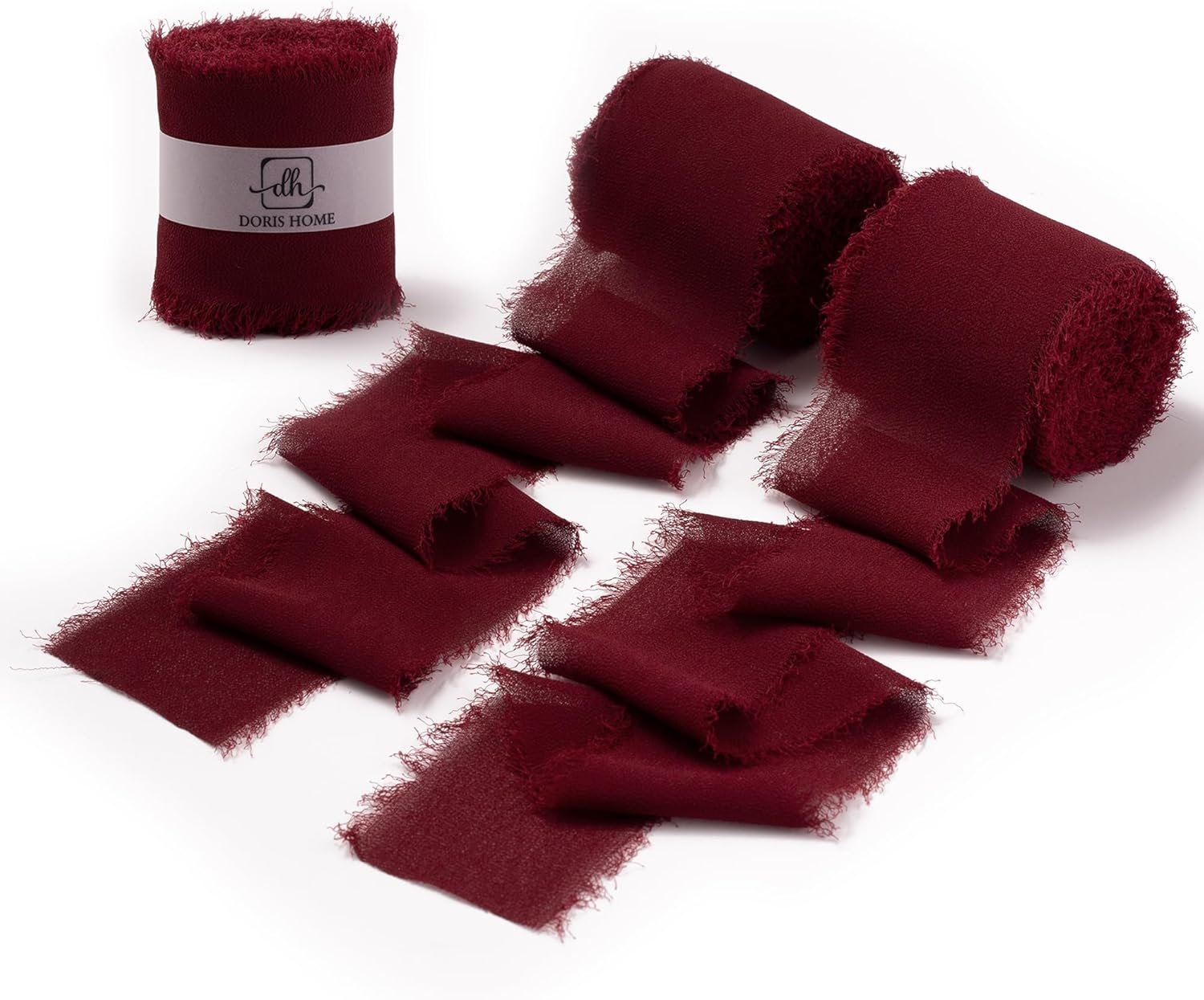 Wholesale Handmade Frayed Burgundy Chiffon Ribbon 2