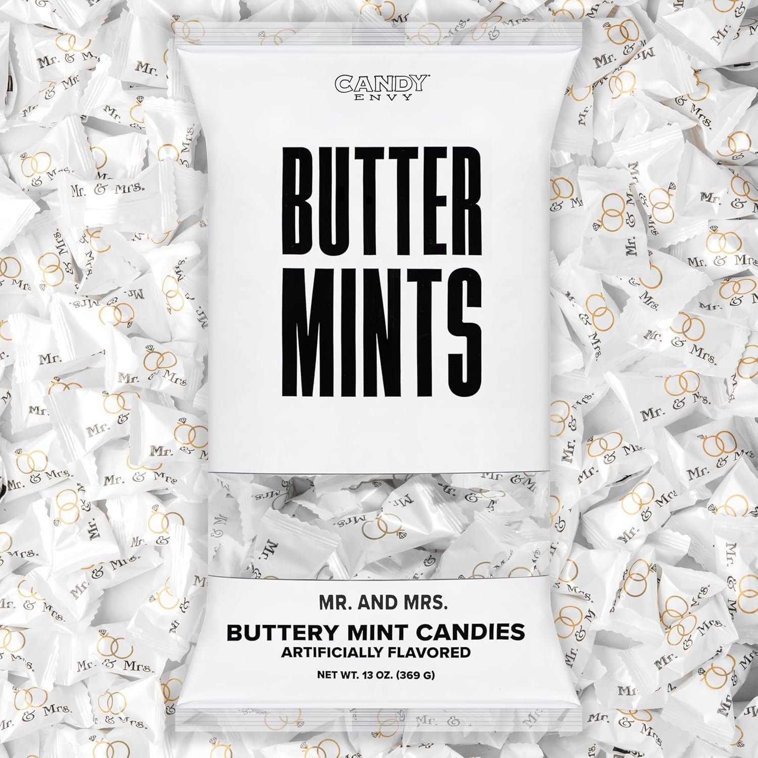 Wholesale Mr. and Mrs. Buttermints 13 oz Bag Approximately 100 Individually Wrapped Mints Wedding Favors Supplier Wholesale Mr. and Mrs. Buttermints 13 oz Bag Approximately 100 Individually Wrapped Mints Wedding Favors Supplier