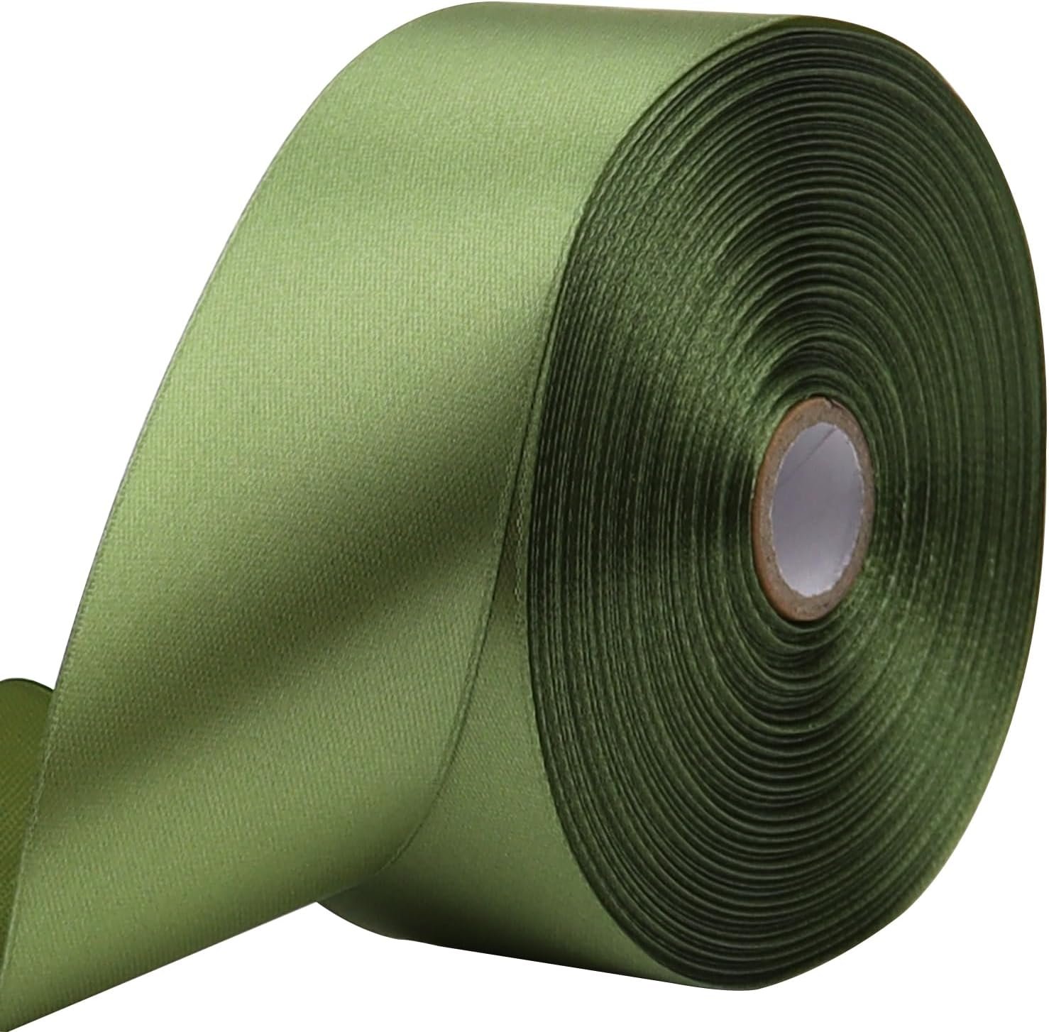 Wholesale Olive Green Solid Satin Polyester Ribbon 1-1/2 Inch 50 Yards for Gift Wrapping Wedding Christmas Baby Shower Birthday Decoration Handmade Immortal Flower Craft Supplier