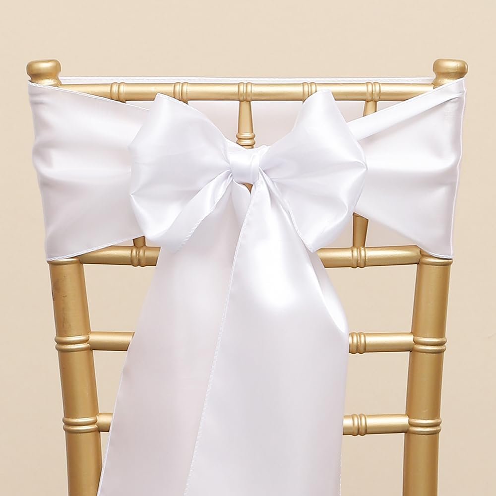 Wholesale Pack of 50 Satin White Chair Sashes Bows 7 x 108 Inch Universal Chair Ribbons for Wedding Ceremony Party Banquet Restaurant Event Decorations Supplier