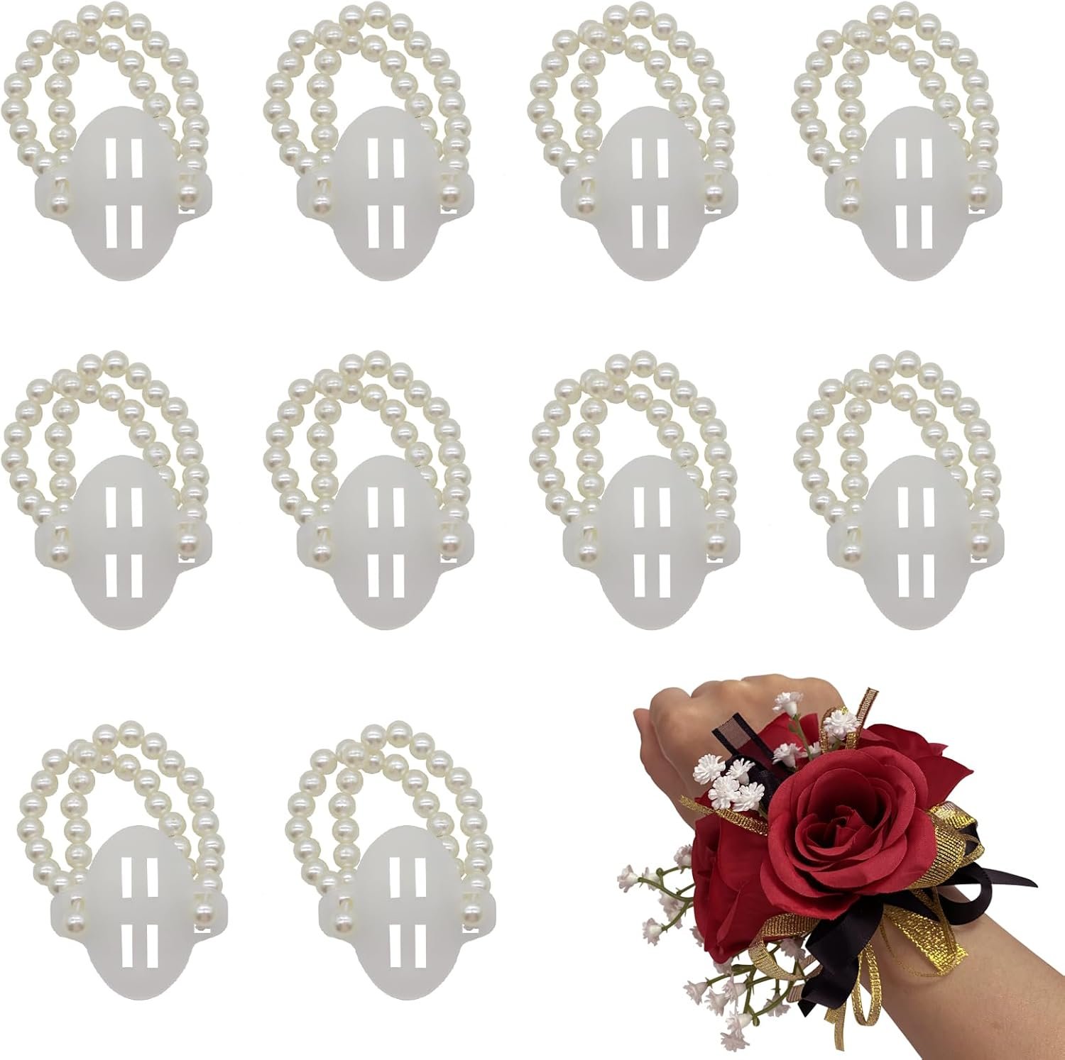 Wholesale Set of 10 Elastic Pearl Wrist Corsage Bands DIY Flower Hand Corsages Bracelets Accessories for Wedding Festival Beach Party Prom White Supplier