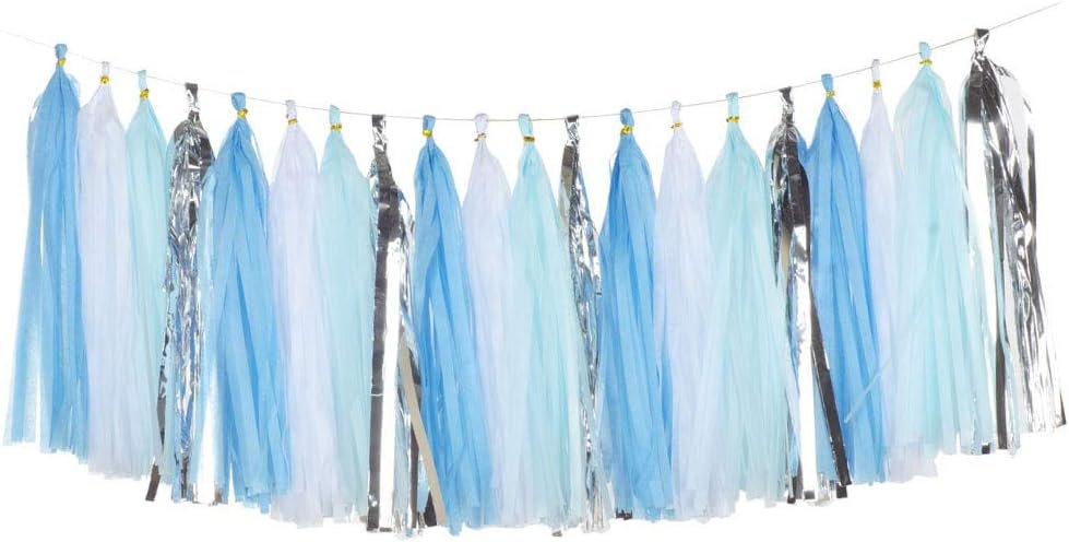 Wholesale Shiny Tissue Paper Tassels Party Garland Banner Decorations DIY Kits Blue White Silver Pack of 20 Supplier Wholesale Shiny Tissue Paper Tassels Party Garland Banner Decorations DIY Kits Blue White Silver Pack of 20 Supplier