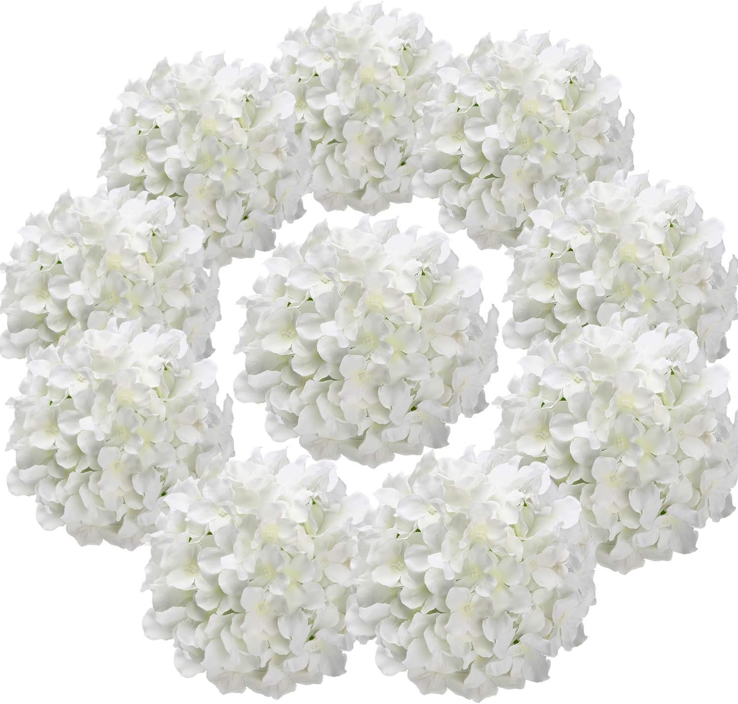 Wholesale Silk Hydrangea Artificial Flower Heads with Stems for Home Wedding Decor Pack of 10 White Supplier