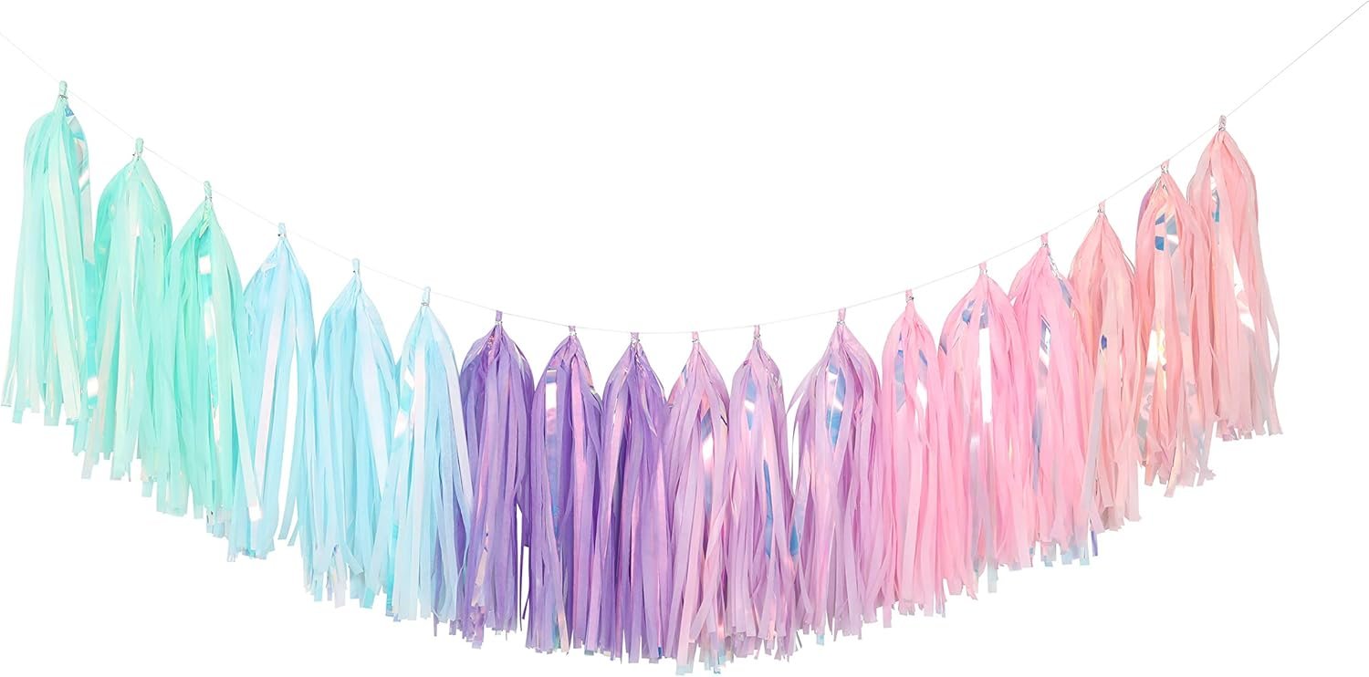 Wholesale Tissue Paper Tassel Garland DIY Kit 40pcs Blush Mint Aqua Lilac Orchid Mixed with Iridescent Mylar for Rainbow Spring Candy Easter Party Decorations Supplier