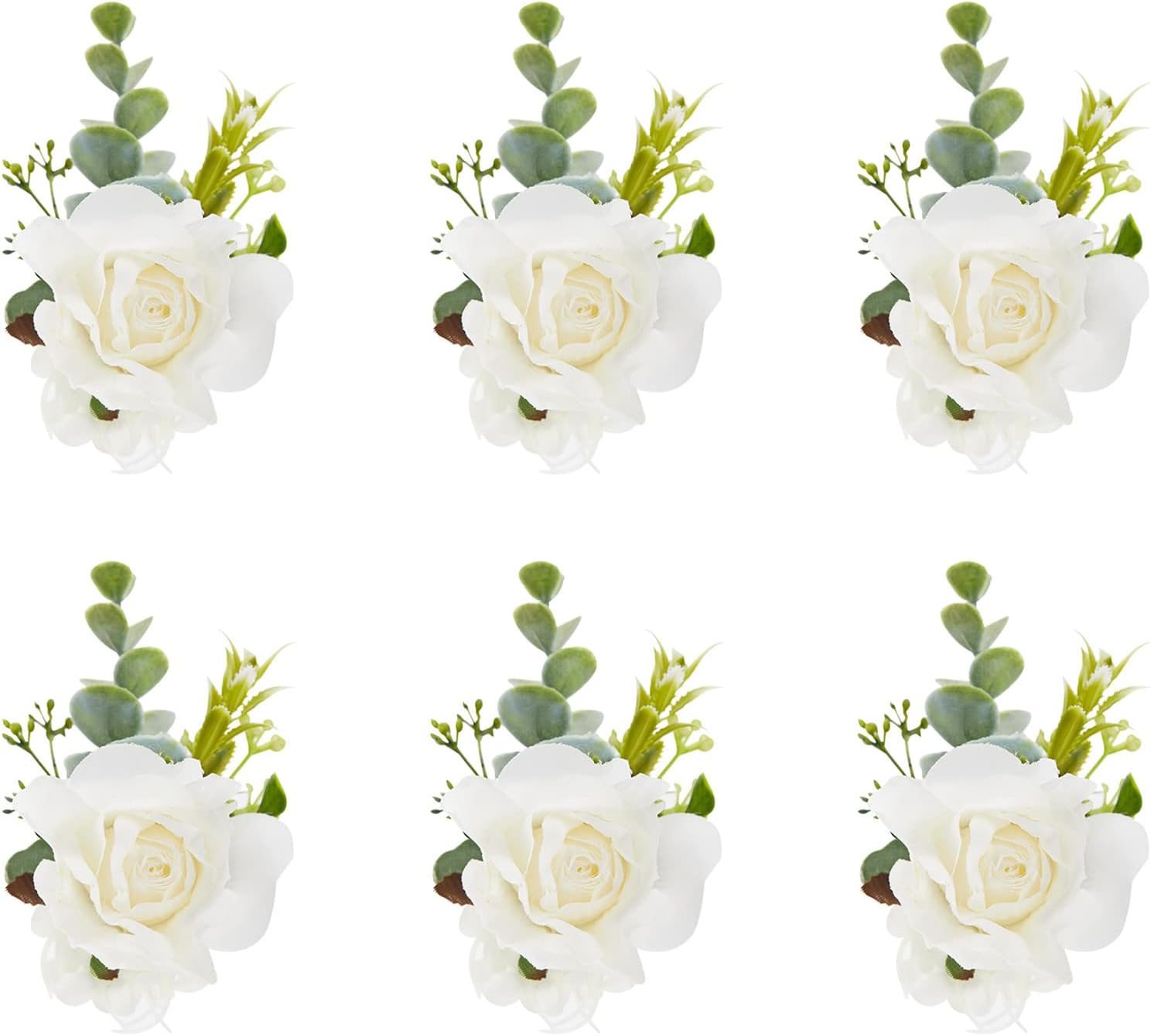 Wholesale White Ivory Rose Wrist Corsage Set of 6 Wedding Bridal Flower Hand Decor for Prom Party Homecoming Bride Bridesmaid Wristband Flowers Supplier