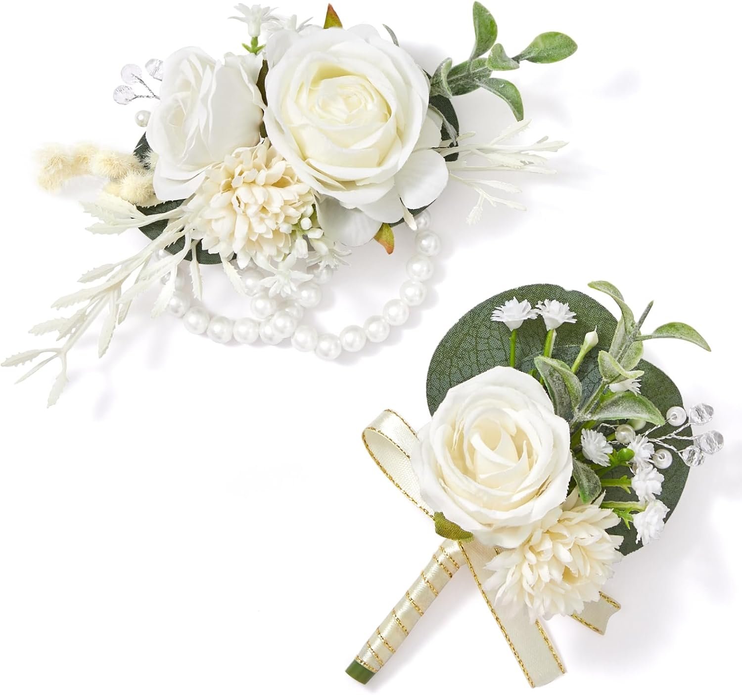 Wholesale White Rose Corsage and Boutonniere Set for Men Wristlet Prom Homecoming Wedding Flowers Accessories Party Suit Decorations Supplier Wholesale White Rose Corsage and Boutonniere Set for Men Wristlet Prom Homecoming Wedding Flowers Accessories Party Suit Decorations Supplier