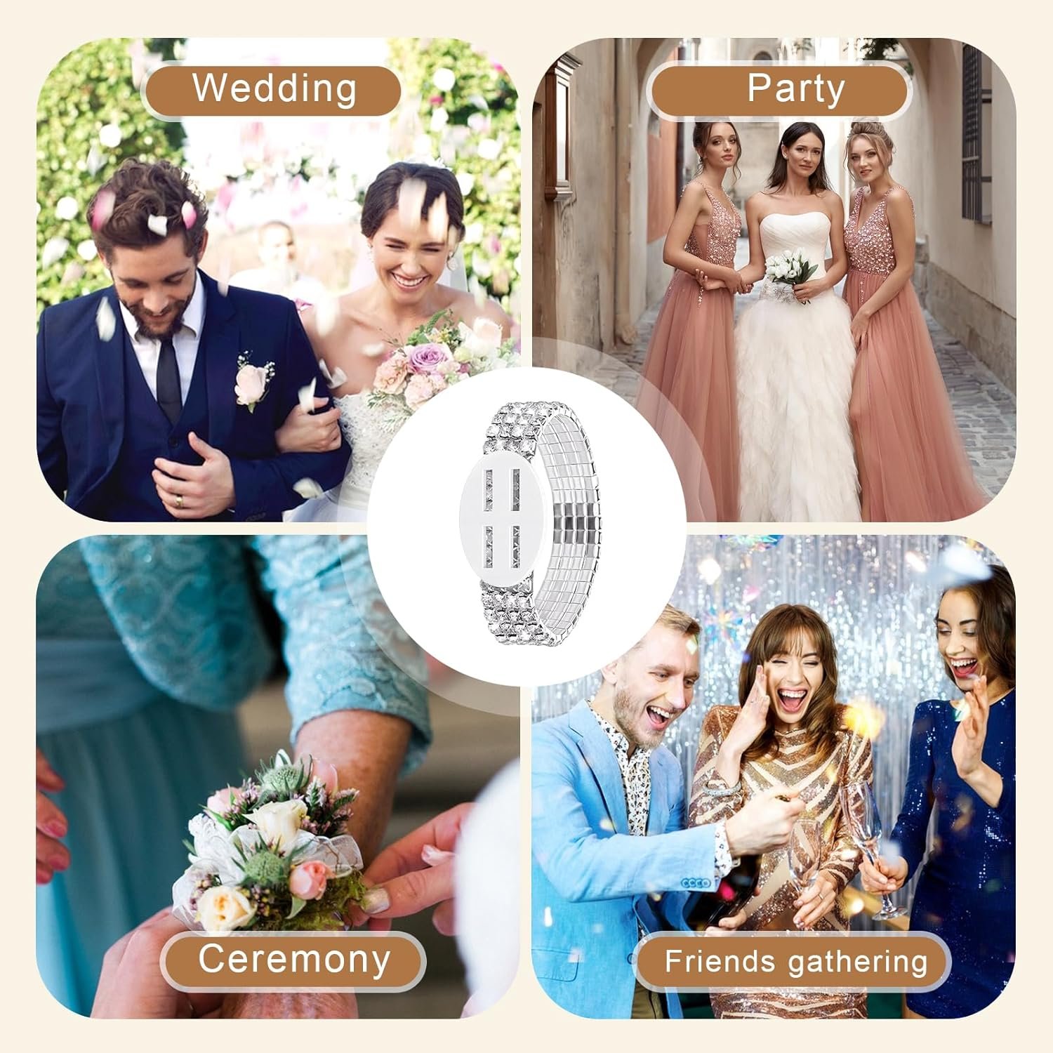 Wholesale 4 Pcs Elastic Rhinestone Wrist Corsage Bracelets DIY for Wedding Prom Bride Shower Anniversary Supplier