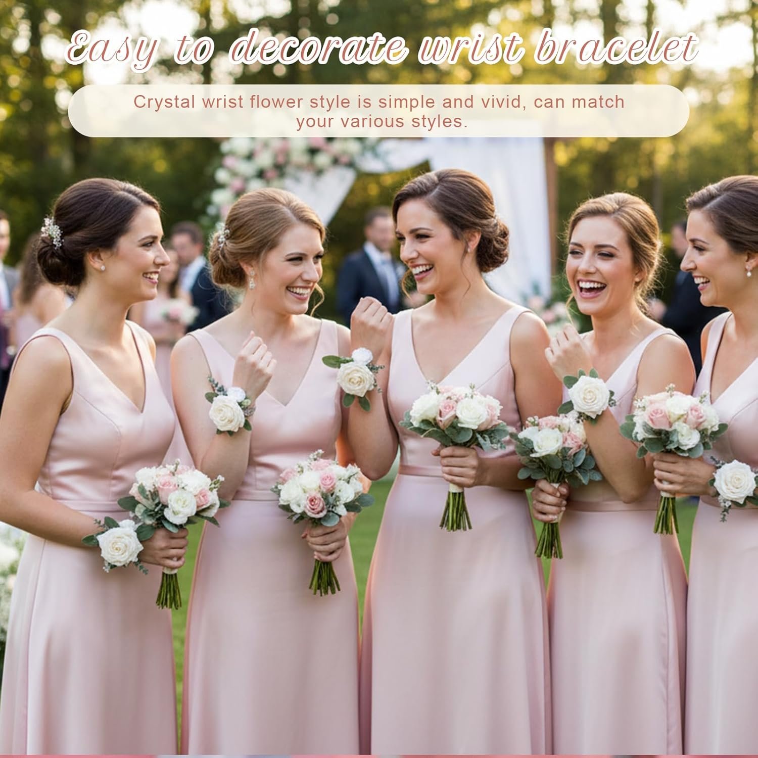 Wholesale 4 Pcs Elastic Rhinestone Wrist Corsage Bracelets DIY for Wedding Prom Bride Shower Anniversary Supplier