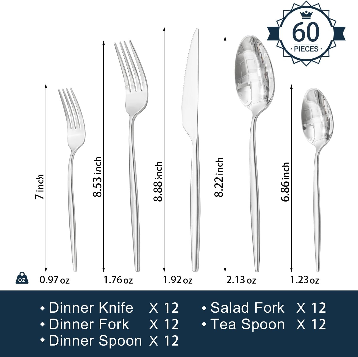 Wholesale 60-Piece Premium 18/10 Stainless Steel Flatware Cutlery Set with Forks Knives Spoons for Home Kitchen Restaurant Wedding Dishwasher Safe Supplier