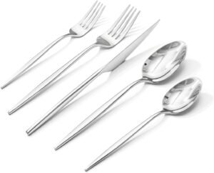 KINGSTONE Silverware Set, 60-Piece Flatware Set Cutlery Set Premium 18/10 Stainless Steel, Tableware Include Forks Knives Spoons for Home Kitchen Restaurant Wedding, Dishwasher Safe