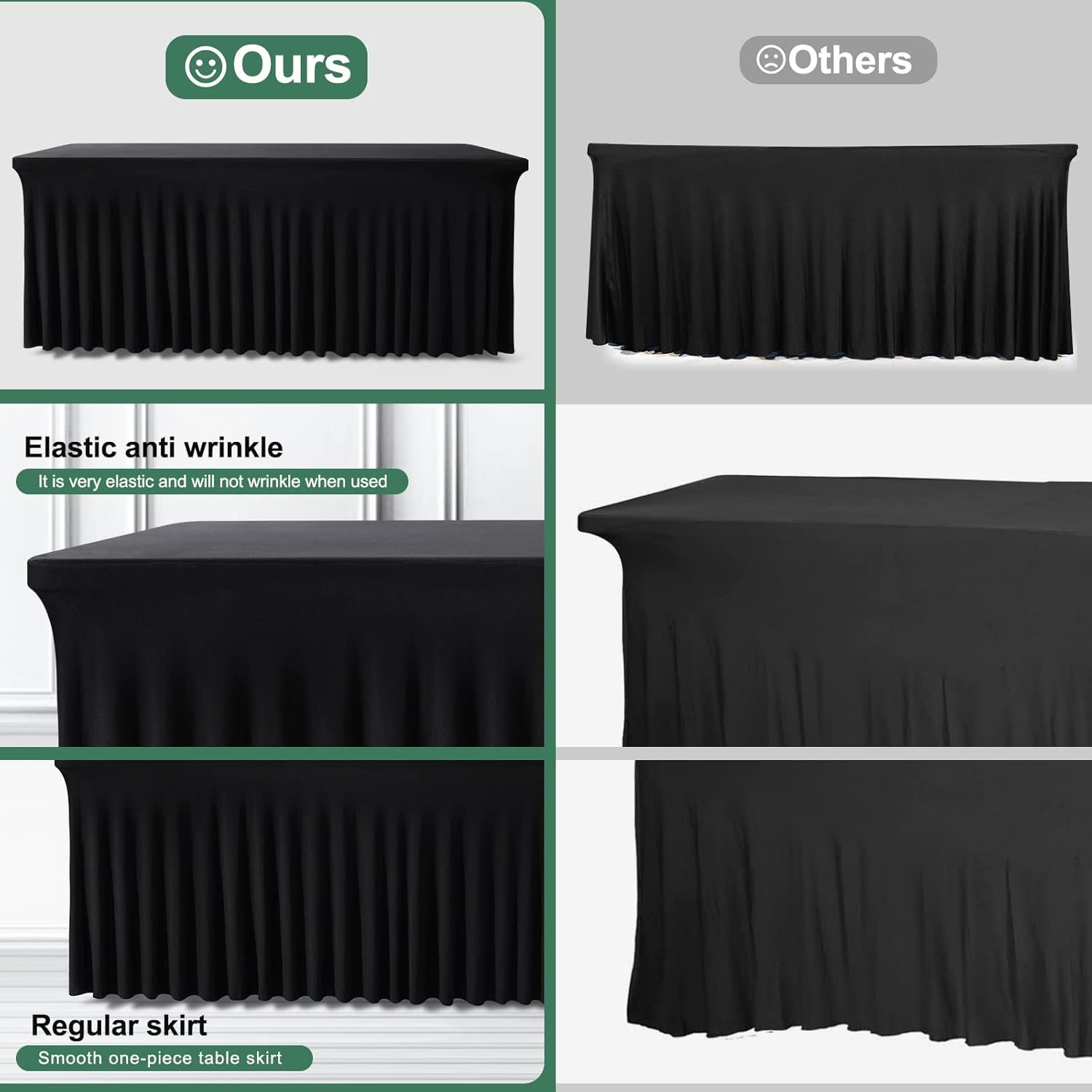Wholesale 6ft Rectangle Table Skirts One-Piece Black Wrinkle-Resistant Ruffle Elastic Cover for Banquets Weddings Events Parties Supplier