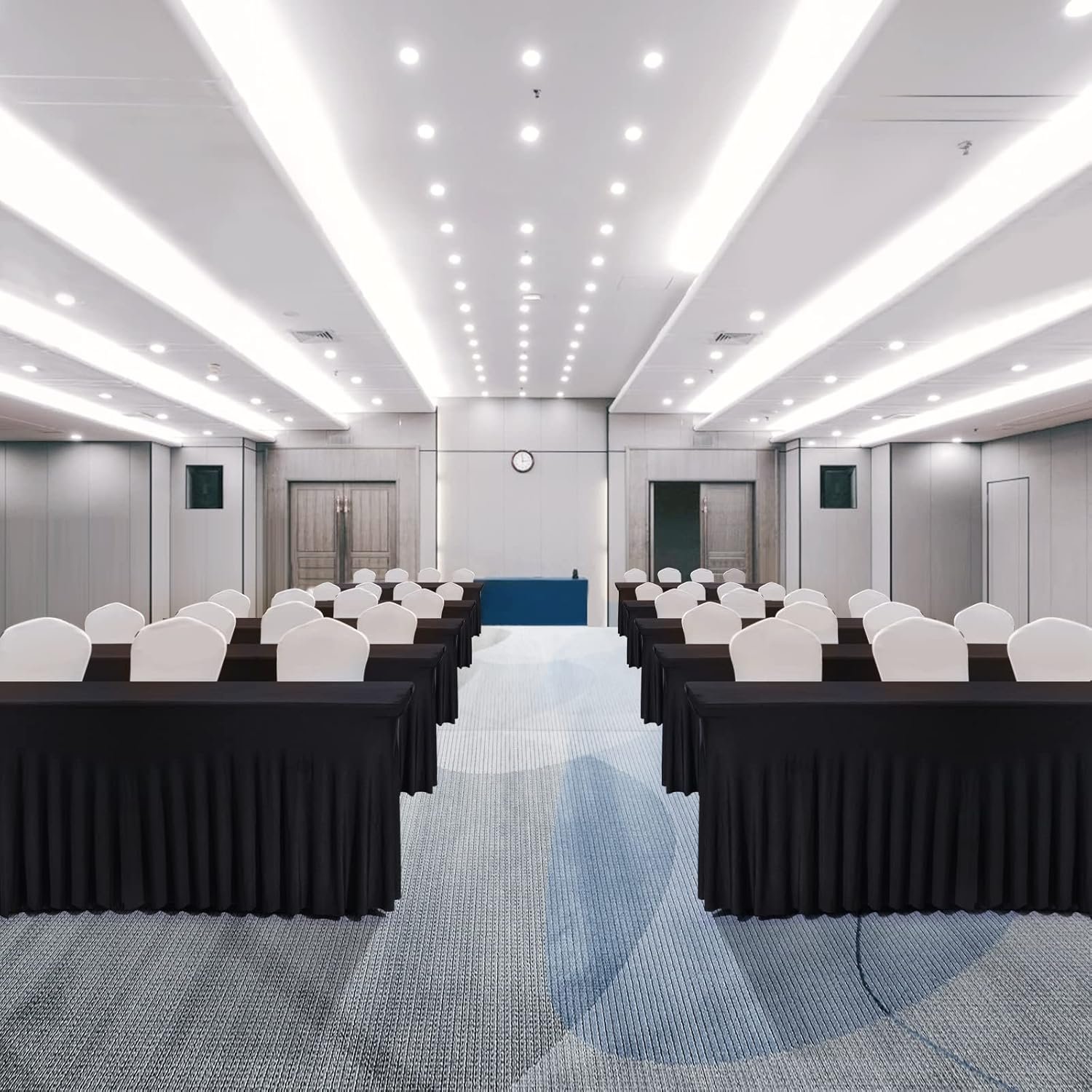 Wholesale 6ft Rectangle Table Skirts One-Piece Black Wrinkle-Resistant Ruffle Elastic Cover for Banquets Weddings Events Parties Supplier