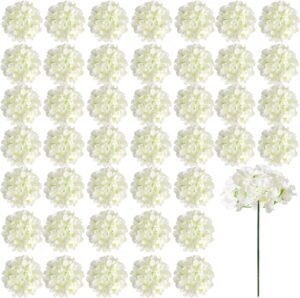 Auihiay 26 Pieces Hydrangea Artificial Flowers Silk Hydrangea Flowers Artificial Flowers Heads with Stems for Home Wedding Party Decorations (Ivory)