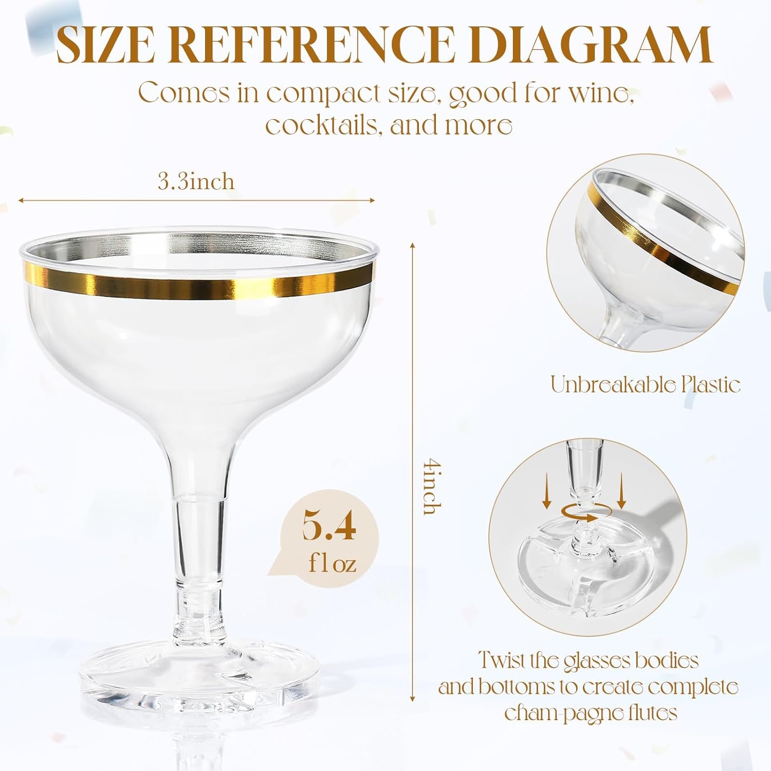 Wholesale 50 Pack 5.4 fl oz Plastic Coupe Champagne Tower Glasses with Gold Rim Disposable Clear Acrylic Martini Cocktail Cups Unbreakable Reusable Supplier