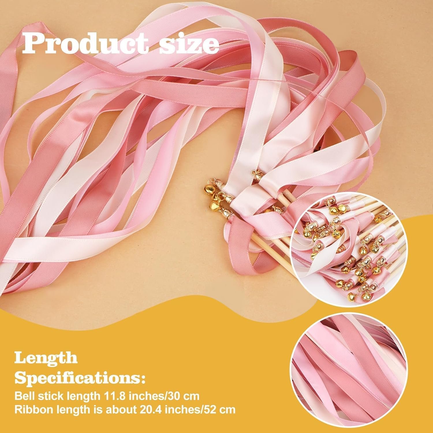 Wholesale 50PCS Silk Ribbon Fairy Wands with Gold Bells for Wedding Send Off Party Holiday Celebrations Pink and White Supplier Wholesale 50PCS Silk Ribbon Fairy Wands with Gold Bells for Wedding Send Off Party Holiday Celebrations Pink and White Supplier