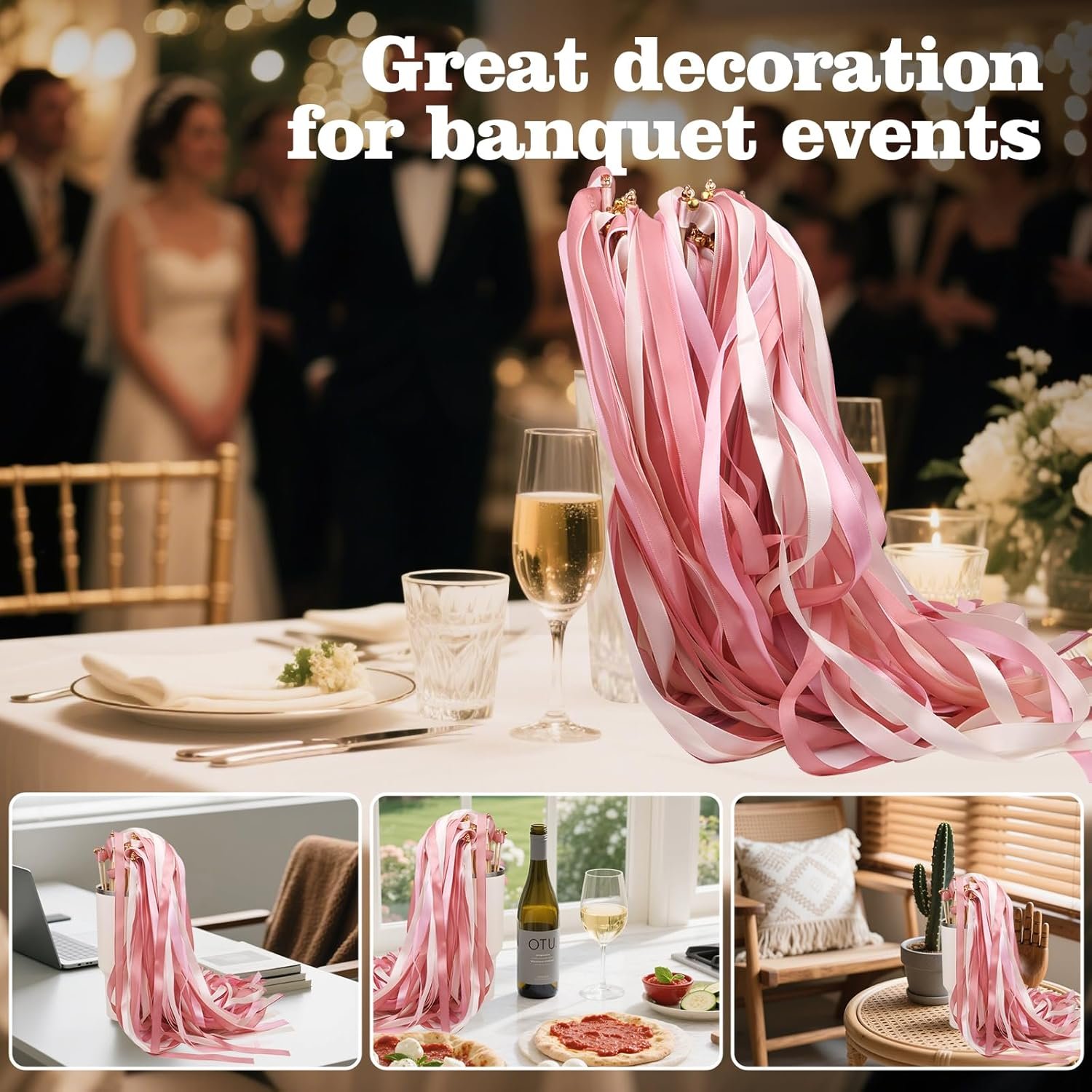 Wholesale 50PCS Silk Ribbon Fairy Wands with Gold Bells for Wedding Send Off Party Holiday Celebrations Pink and White Supplier Wholesale 50PCS Silk Ribbon Fairy Wands with Gold Bells for Wedding Send Off Party Holiday Celebrations Pink and White Supplier