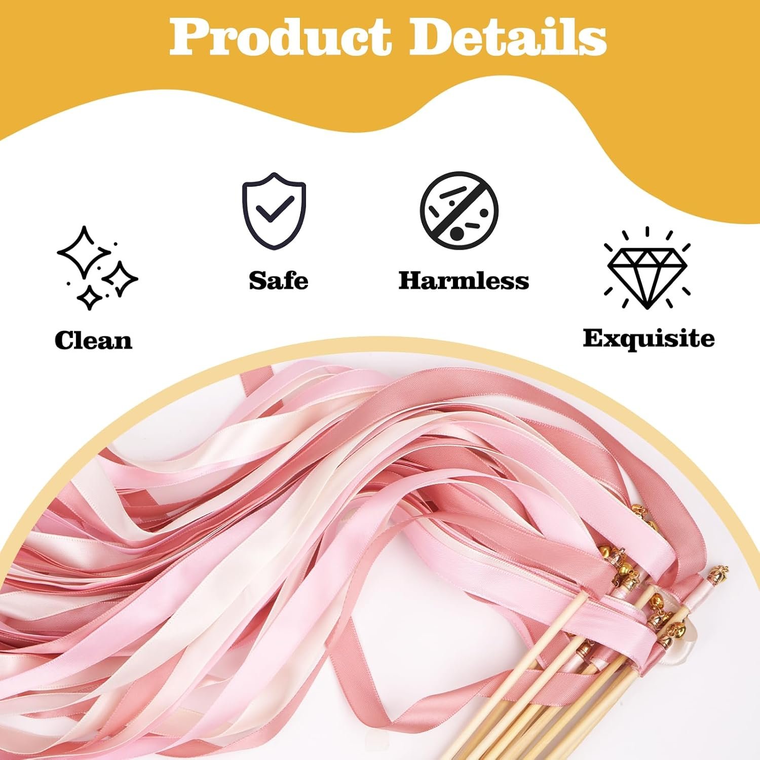 Wholesale 50PCS Silk Ribbon Fairy Wands with Gold Bells for Wedding Send Off Party Holiday Celebrations Pink and White Supplier Wholesale 50PCS Silk Ribbon Fairy Wands with Gold Bells for Wedding Send Off Party Holiday Celebrations Pink and White Supplier