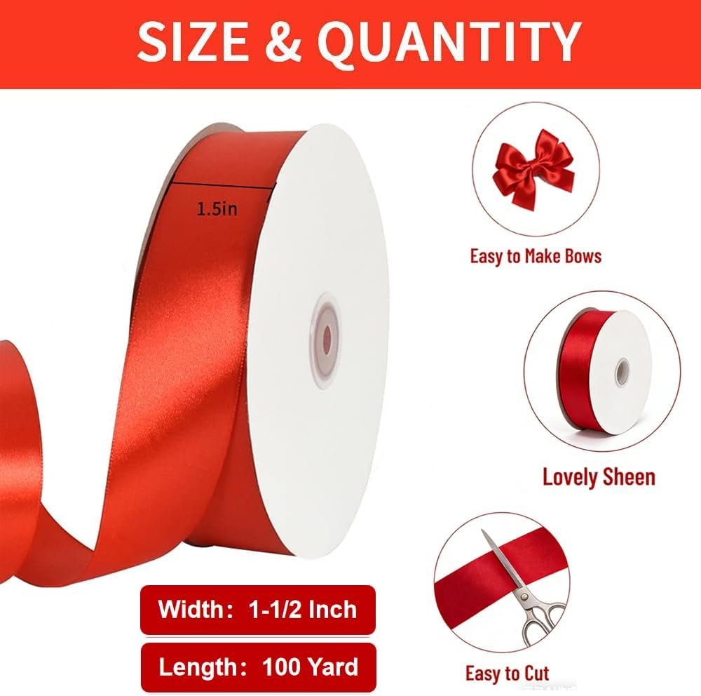 Wholesale 100 Yards 1-1/2 Inch Red Satin Ribbon for Gift Wrapping Bouquet Wrapping Flower Making Wedding Chair Sash Christmas Decorations Hair Bows Crafts Supplier Wholesale 100 Yards 1-1/2 Inch Red Satin Ribbon for Gift Wrapping Bouquet Wrapping Flower Making Wedding Chair Sash Christmas Decorations Hair Bows Crafts Supplier