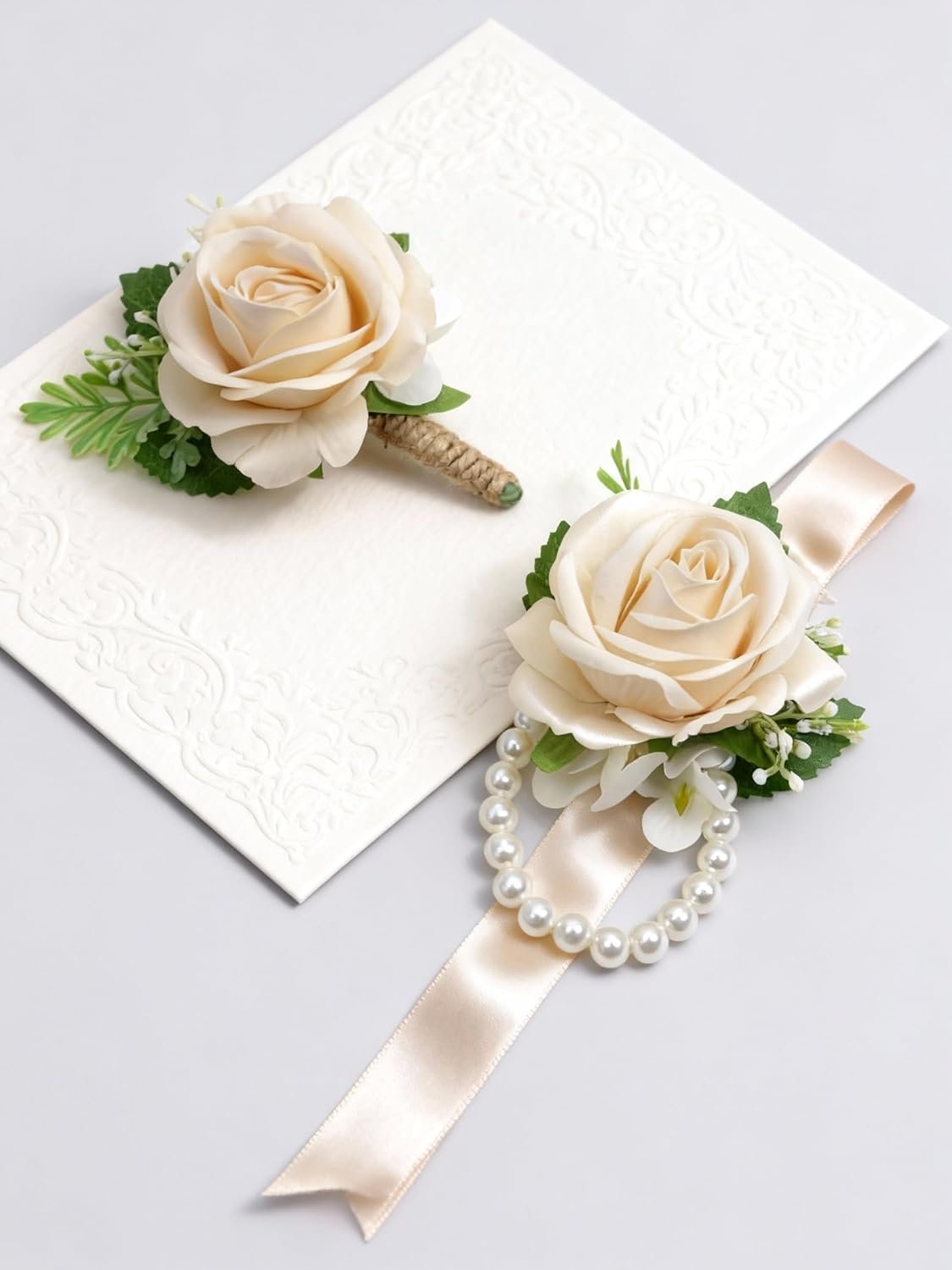 Wholesale Corsage Wristlet and Mens Boutonniere Set Wrist Corsage Bracelet for Prom Wedding Decor Floral Accessories for Suits Supplier