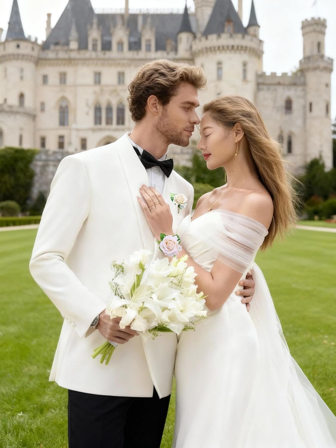 Wholesale Corsage Wristlet and Mens Boutonniere Set Wrist Corsage Bracelet for Prom Wedding Decor Floral Accessories for Suits Supplier