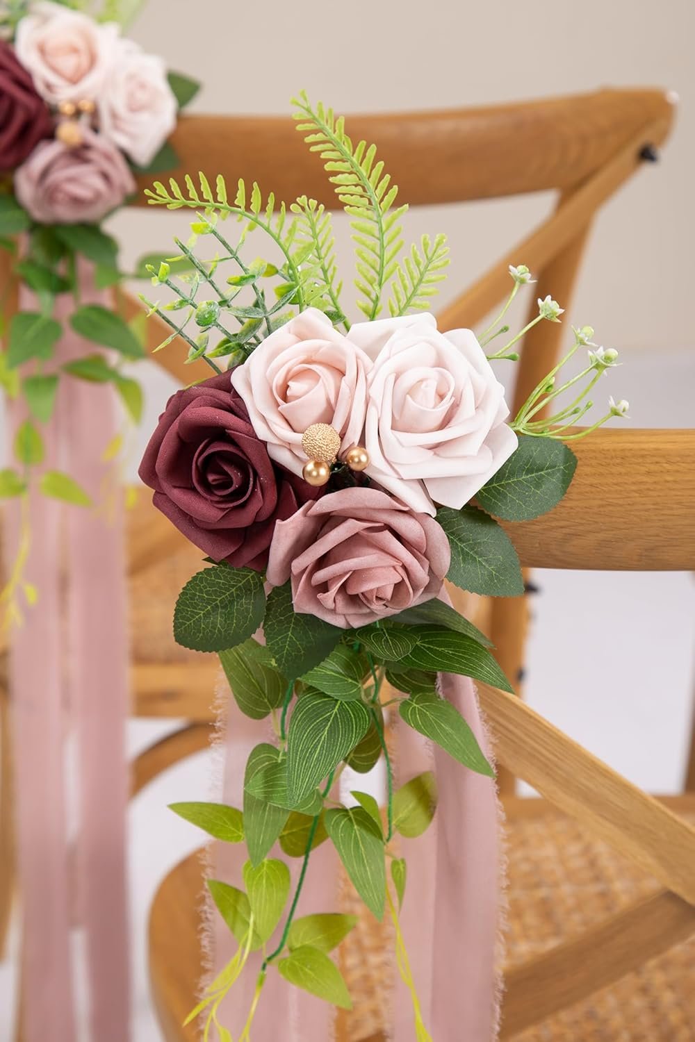 Wholesale Mauve Pew Flowers Wedding Aisle Decorations Set of 10 with Artificial Flowers Eucalyptus and Ribbons for Ceremony Party Chair Decor Supplier Wholesale Mauve Pew Flowers Wedding Aisle Decorations Set of 10 with Artificial Flowers Eucalyptus and Ribbons for Ceremony Party Chair Decor Supplier