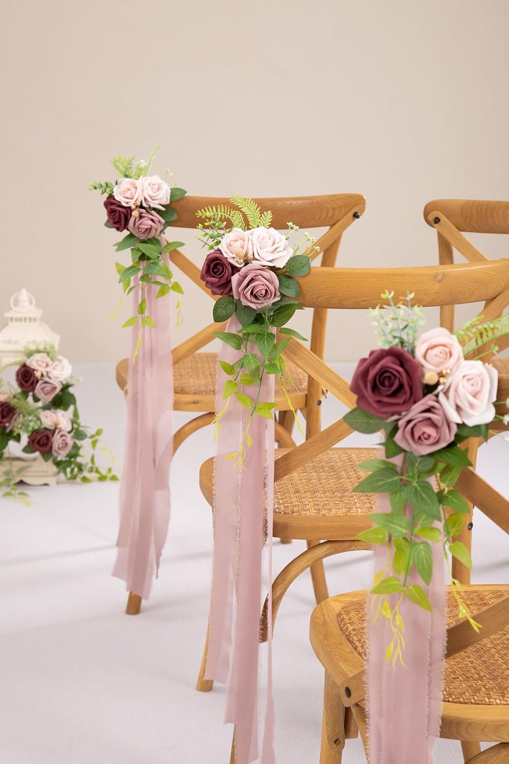Wholesale Mauve Pew Flowers Wedding Aisle Decorations Set of 10 with Artificial Flowers Eucalyptus and Ribbons for Ceremony Party Chair Decor Supplier Wholesale Mauve Pew Flowers Wedding Aisle Decorations Set of 10 with Artificial Flowers Eucalyptus and Ribbons for Ceremony Party Chair Decor Supplier