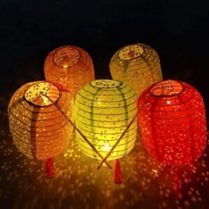 5PCS Paper Lanterns Colorful Spring Festival Lanterns 6inches with LED Lights,Hanging Lantern with Tassels Walking Sticks for Asin New Year Valentines Day Wedding Dinner Birthday Party Decor