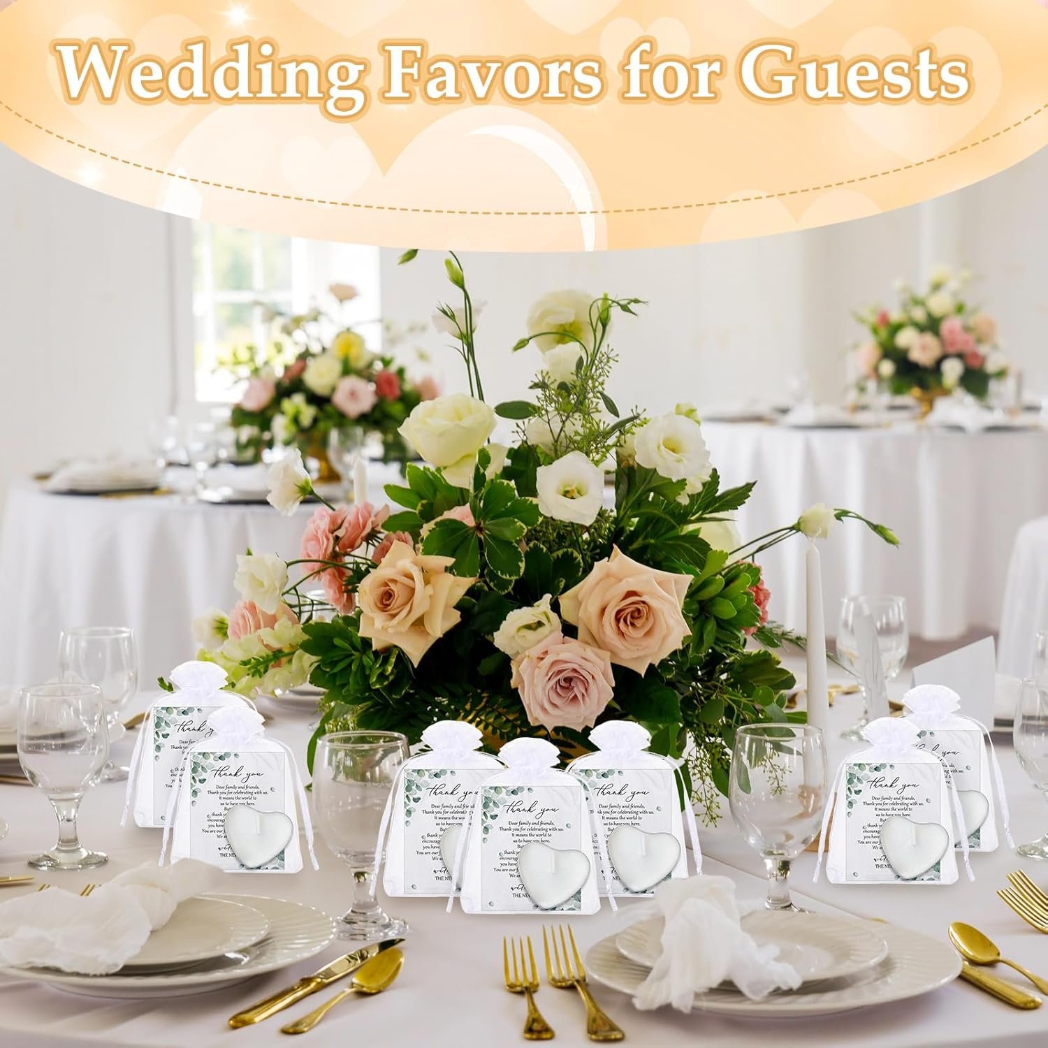 Wholesale 50 Sets Heart Shaped Mini Candles with Thank You Cards and Organza Bags Wedding Guest Favors Supplier